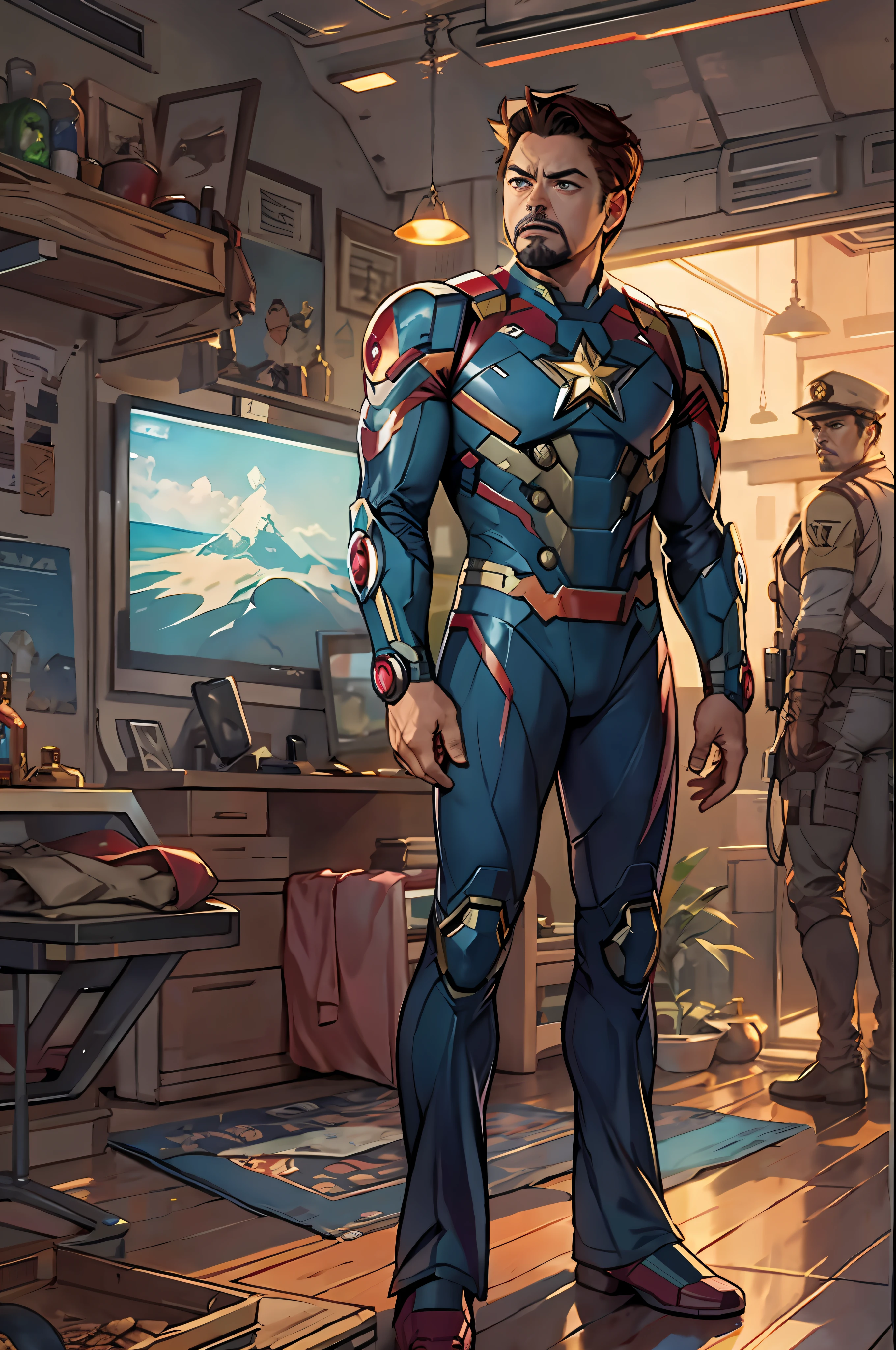 Tony stark in Captain Amarica's suit