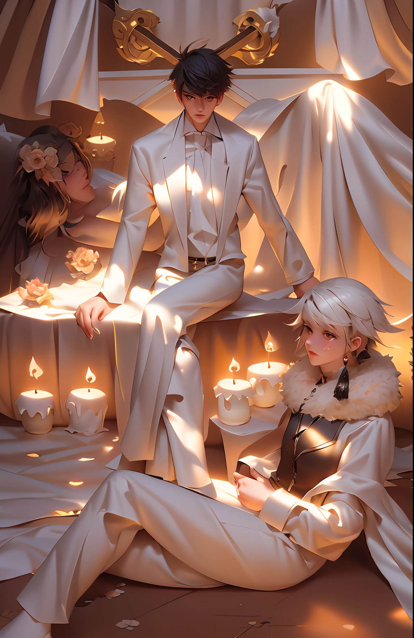 a drawing of a man and woman sitting on a couch, thick lineart, bold lineart, clean lineart, perfect lineart, lineart, thick black lineart, line art!!, intense line art, line - art, extremely fine ink lineart, heavy vignette!, castle scene manga, black and white line art, detailed line art,beautiful line art, detailed manga style, extremely fine ink lineart,exquisite line art, perfect lineart,exquisite line art, exquisite digital illustration, detailed digital drawing,digital anime illustration, a beautiful artwork illustration, detailed matte fantasy portrait, beautiful line art, great digital art with details, goddess. extremely high detail, 4k detailed digital art, stunning digital illustration, digital fantasy illustration,((Best quality)), ((masterpiece)), (detailed:1.4), 3D, an image of a beautiful female,HDR (High Dynamic Range),Ray Tracing,NVIDIA RTX,Super-Resolution,Unreal 5,Subsurface scattering,PBR Texturing,Post-processing,Anisotropic Filtering,Depth-of-field,Maximum clarity and sharpness,Multi-layered textures,Albedo and Specular maps,Surface shading,Accurate simulation of light-material interaction,Perfect proportions,Octane Render, Two-tone lighting,Wide aperture,Low ISO,White balance,Rule of thirds,8K RAW,subsurface scattering, best ratio of four fingers and one thumb,