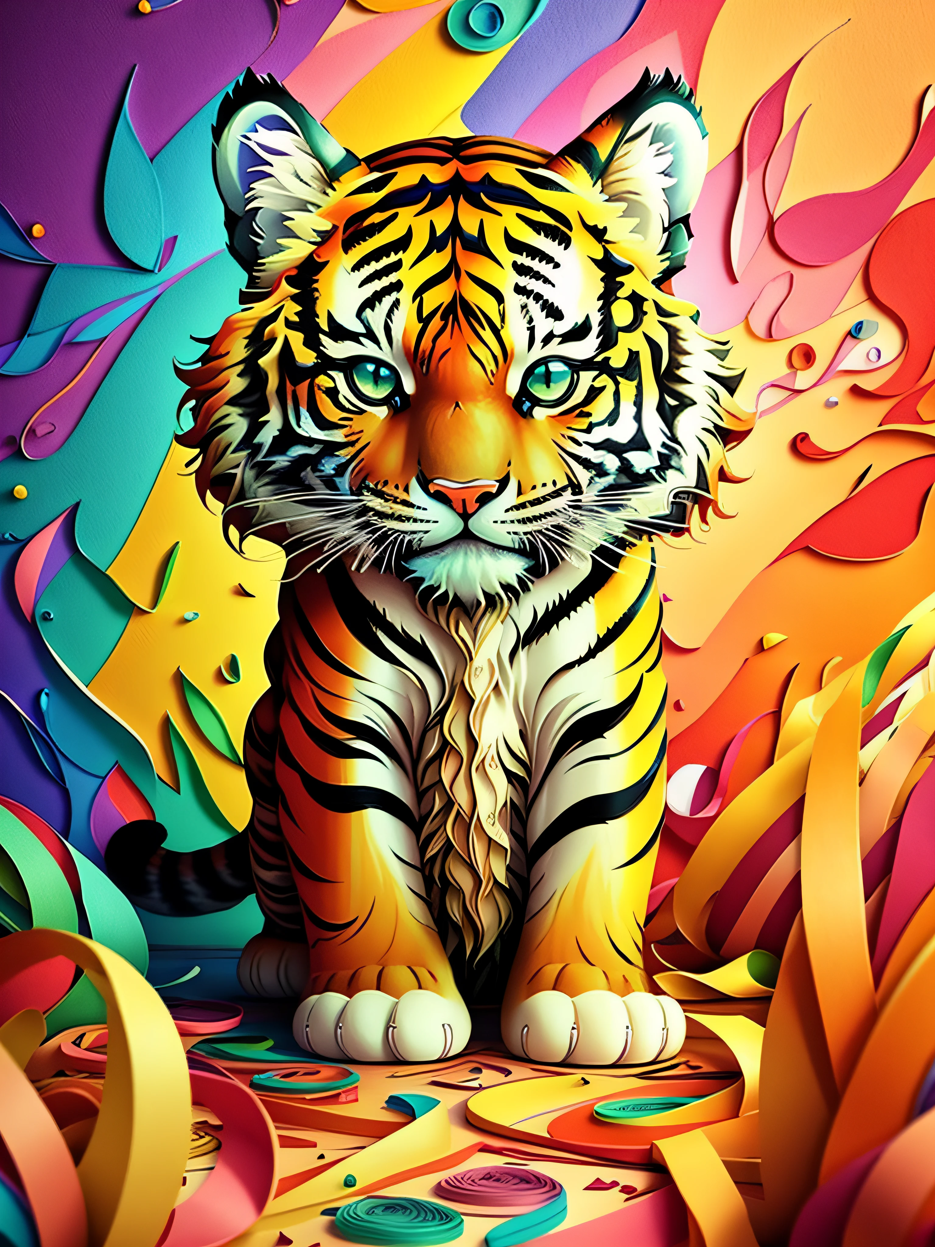 tiger, multi dimensional quilling paper, art, chibi,
yang08k, beautiful, colorful,
masterpieces, top quality, best quality, official art, beautiful and aesthetic, clean unique, and with a cat,