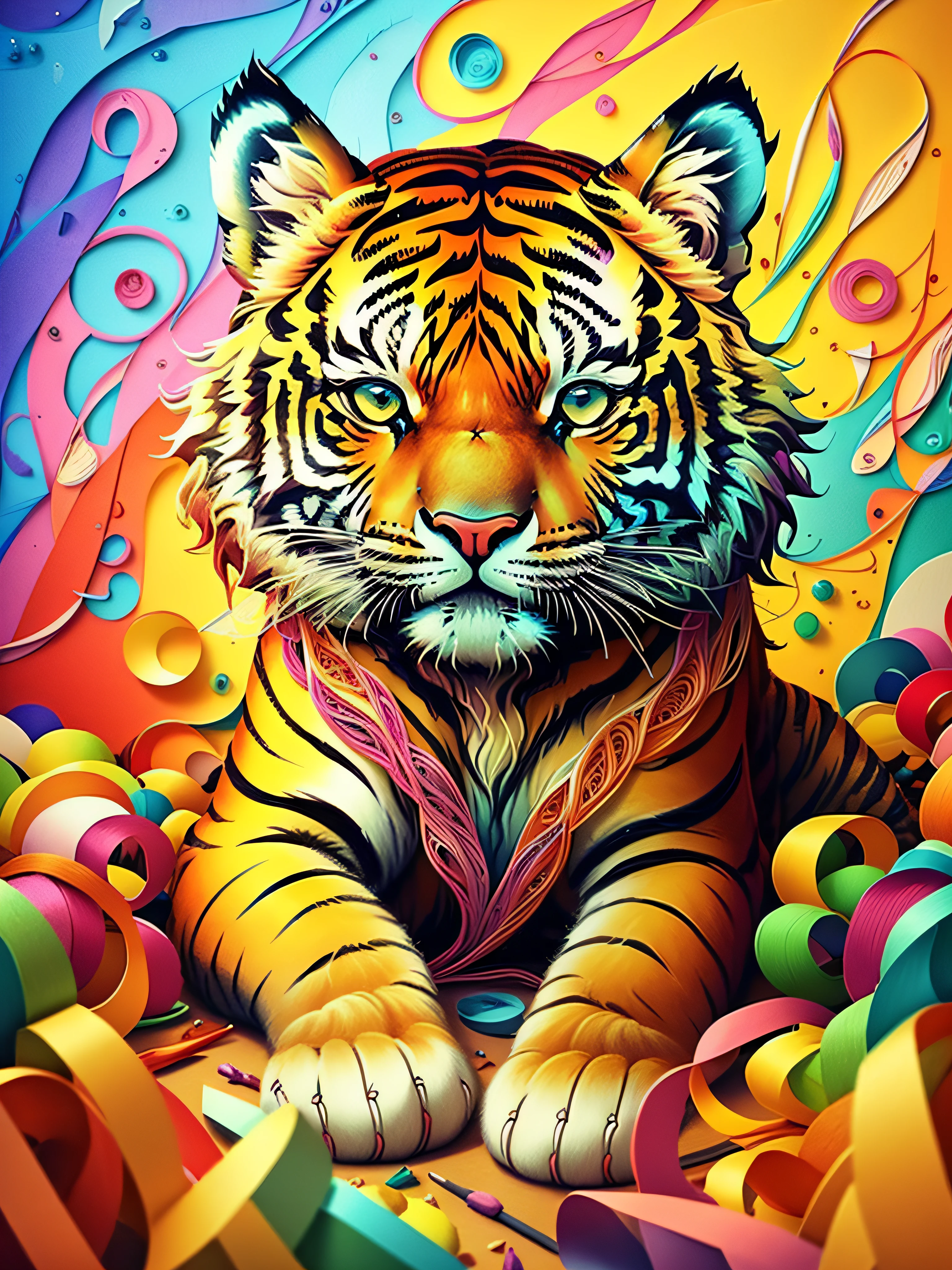 tiger, multi dimensional quilling paper, art, chibi,
yang08k, beautiful, colorful,
masterpieces, top quality, best quality, official art, beautiful and aesthetic, clean unique, and with a cat,