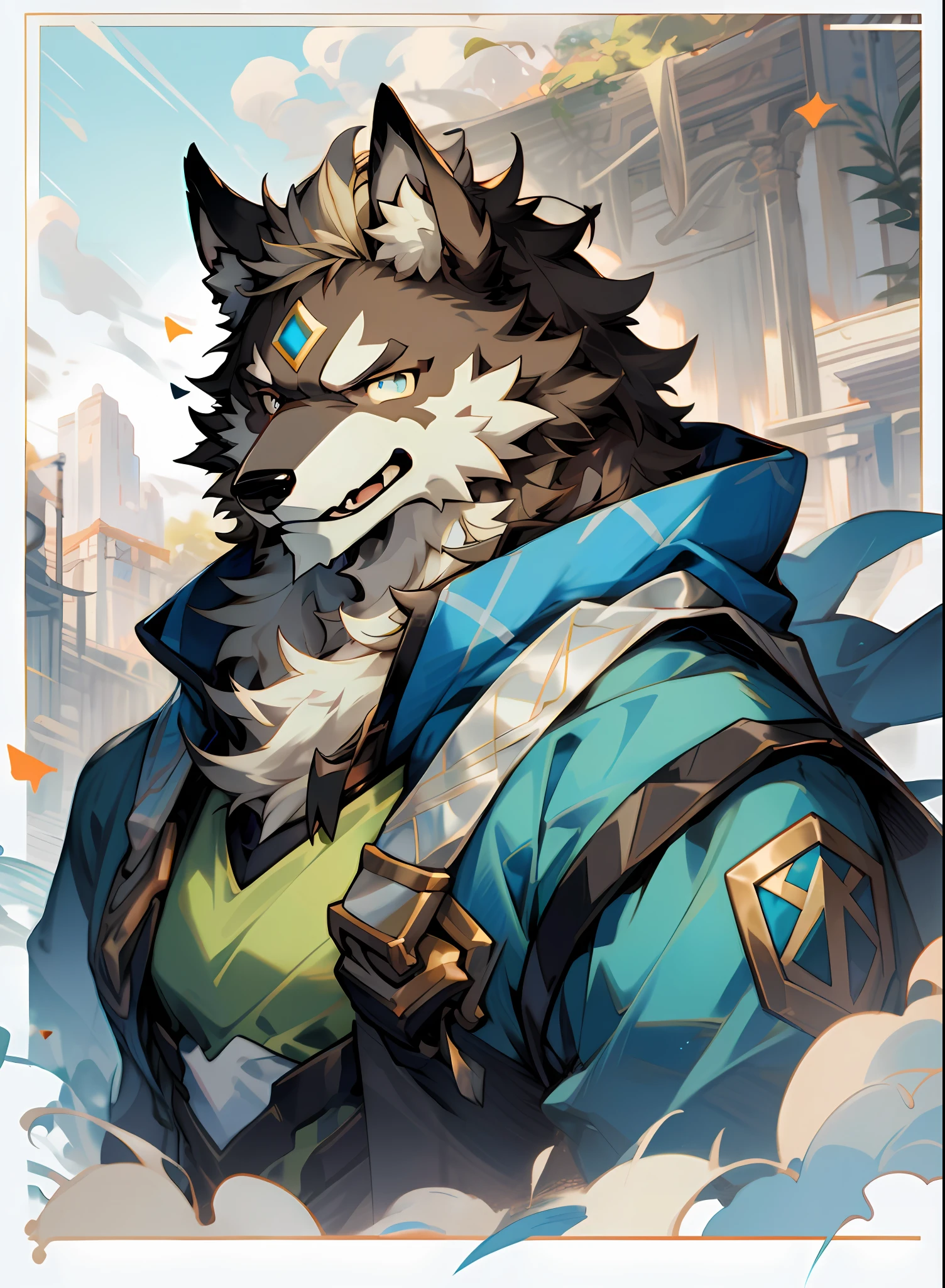 Men have dog faces, Doggy, light brown fur, , Sagging ears, A confident expression,blue color eyes, earthy, Light blonde, full bodyesbian, Wearing a vest, skin detailed, man with a dog mask on his head, Light rice hair, caramel, Sagging ears, Closed expression, Portraits of characters inspired by Caspar Wolfe, Deviation trend, Furry art, hairy chest, furry fursona, Furry character, hairy bodies,furry neck a