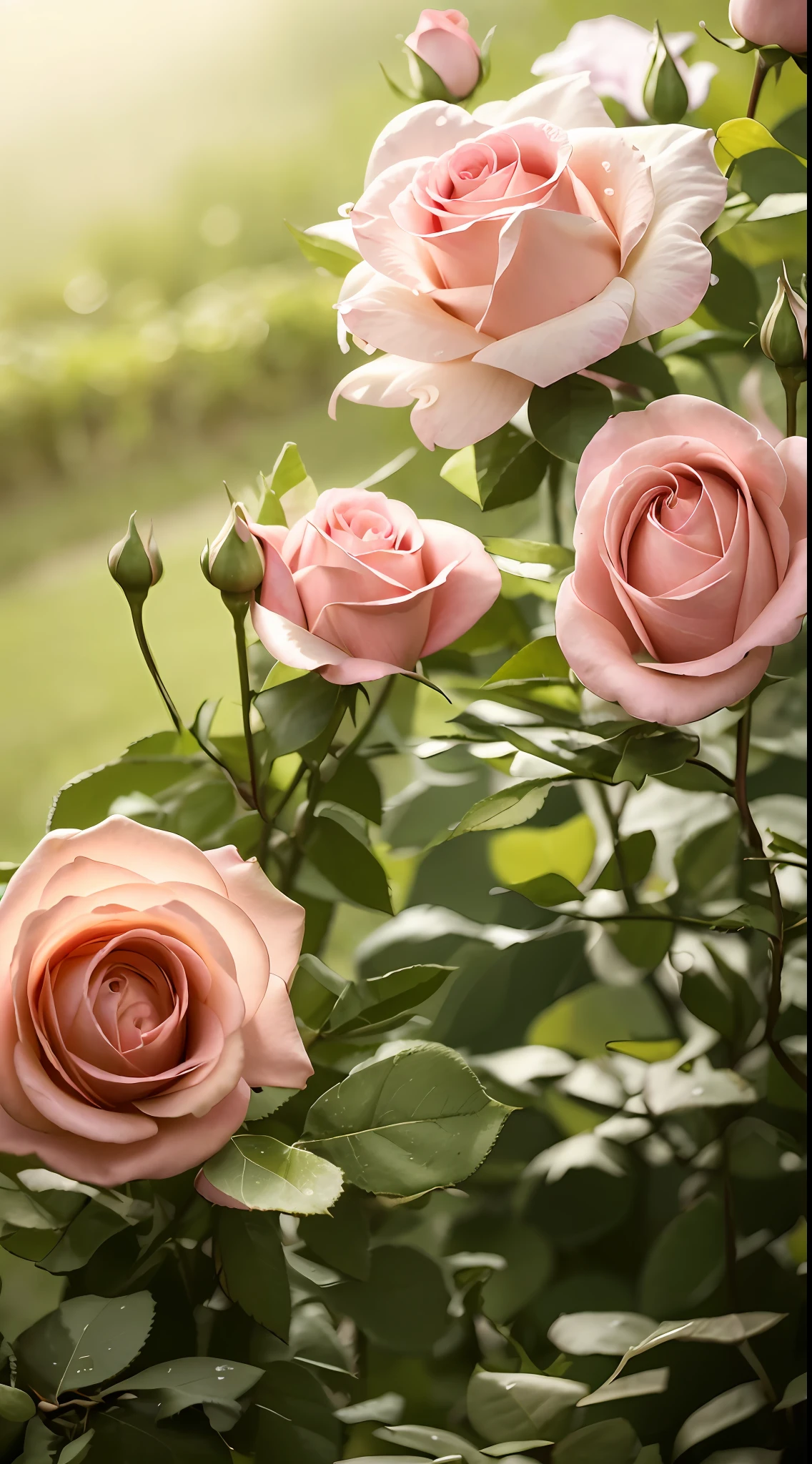 Many pink roses grow in the garden, a few roses, rosette, roses in cinematic light, Pink rose, decorative roses, rosses, pink rosa, rose twining, Rozen Maiden, photo of a rose, pastel roses, light pink tonalities, natural point rose', Rose garden, rose background, Rose, translucent roses ornate, Fragrant plants