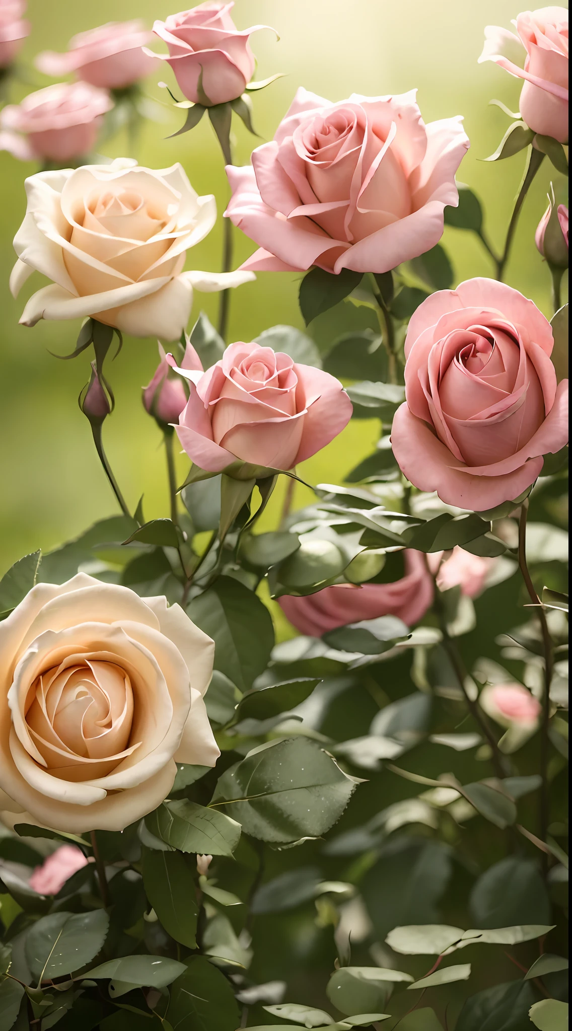 Many pink roses grow in the garden, a few roses, rosette, roses in cinematic light, Pink rose, decorative roses, rosses, pink rosa, rose twining, Rozen Maiden, photo of a rose, pastel roses, light pink tonalities, natural point rose', Rose garden, rose background, Rose, translucent roses ornate, Fragrant plants