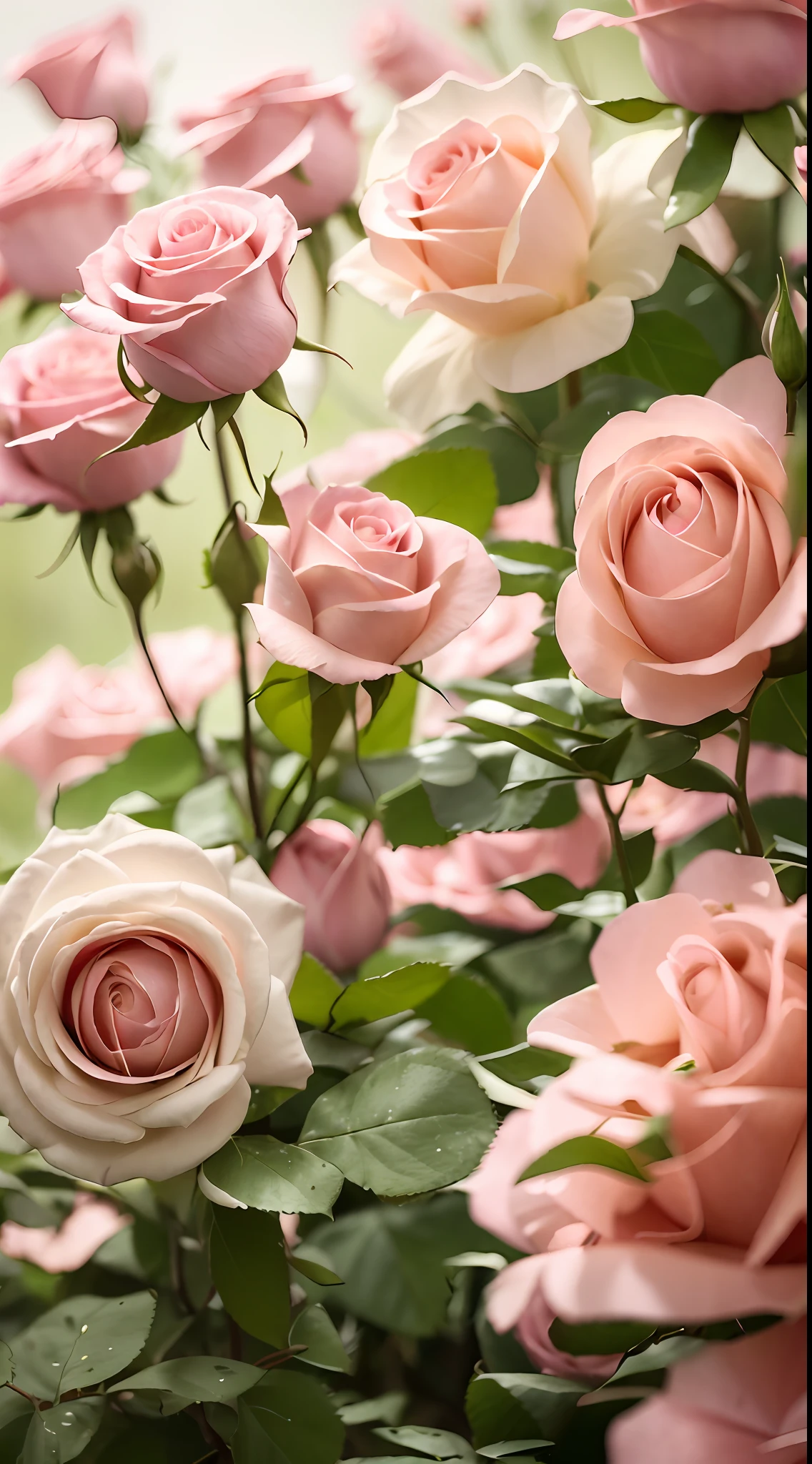 Many pink roses grow in the garden, a few roses, rosette, roses in cinematic light, Pink rose, decorative roses, rosses, pink rosa, rose twining, Rozen Maiden, photo of a rose, pastel roses, light pink tonalities, natural point rose', Rose garden, rose background, Rose, translucent roses ornate, Fragrant plants