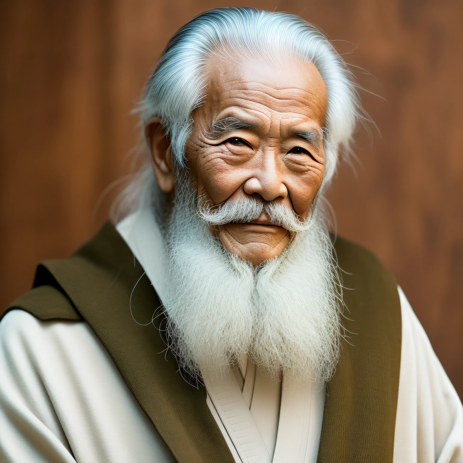 An elderly man,Wearing a coarse cloth robe,long white hair,Long white beard,Thin,Vicissitudes,Asian people,frontage,
