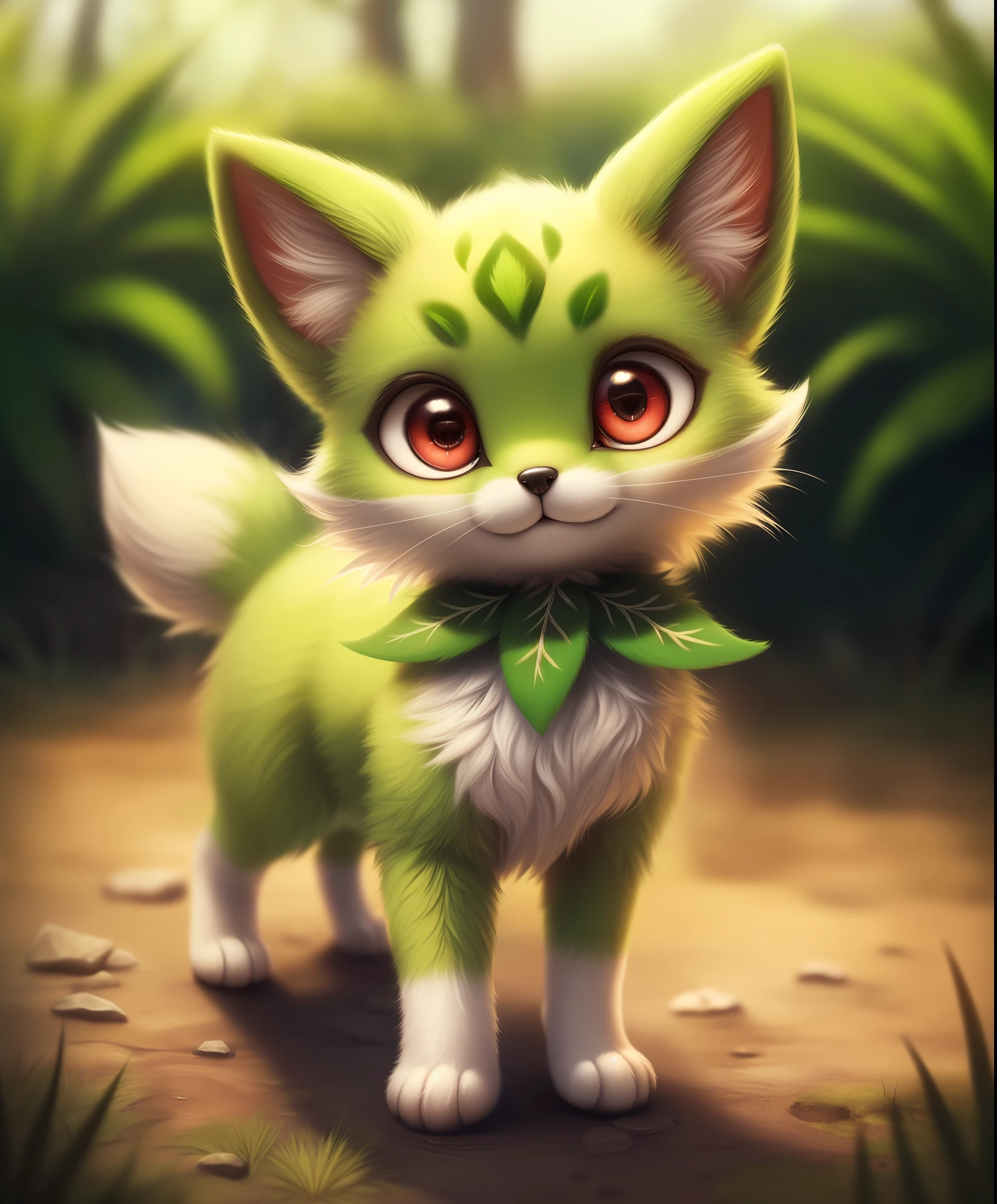 uploaded on e621, ((by Silverfox5213)),
solo (quadruped feral:1.4), ((Sprigatito with green body and red eyes, check tuft)),
(detailed Sprigatito), ((detailed fluffy fur)), (full-length portrait, looking at viewer), (grass),
BREAK,
(detailed background, depth of field, half body shadow, sunlight, ambient light on the body),
(masterpiece, best quality, ultra realistic, 4k, 2k, (intricate:0.9), (high detail:1.4), film photography, (soft focus:1.2),
RAW photo, photorealistic, analog style, subsurface scattering, photorealism, absurd res)