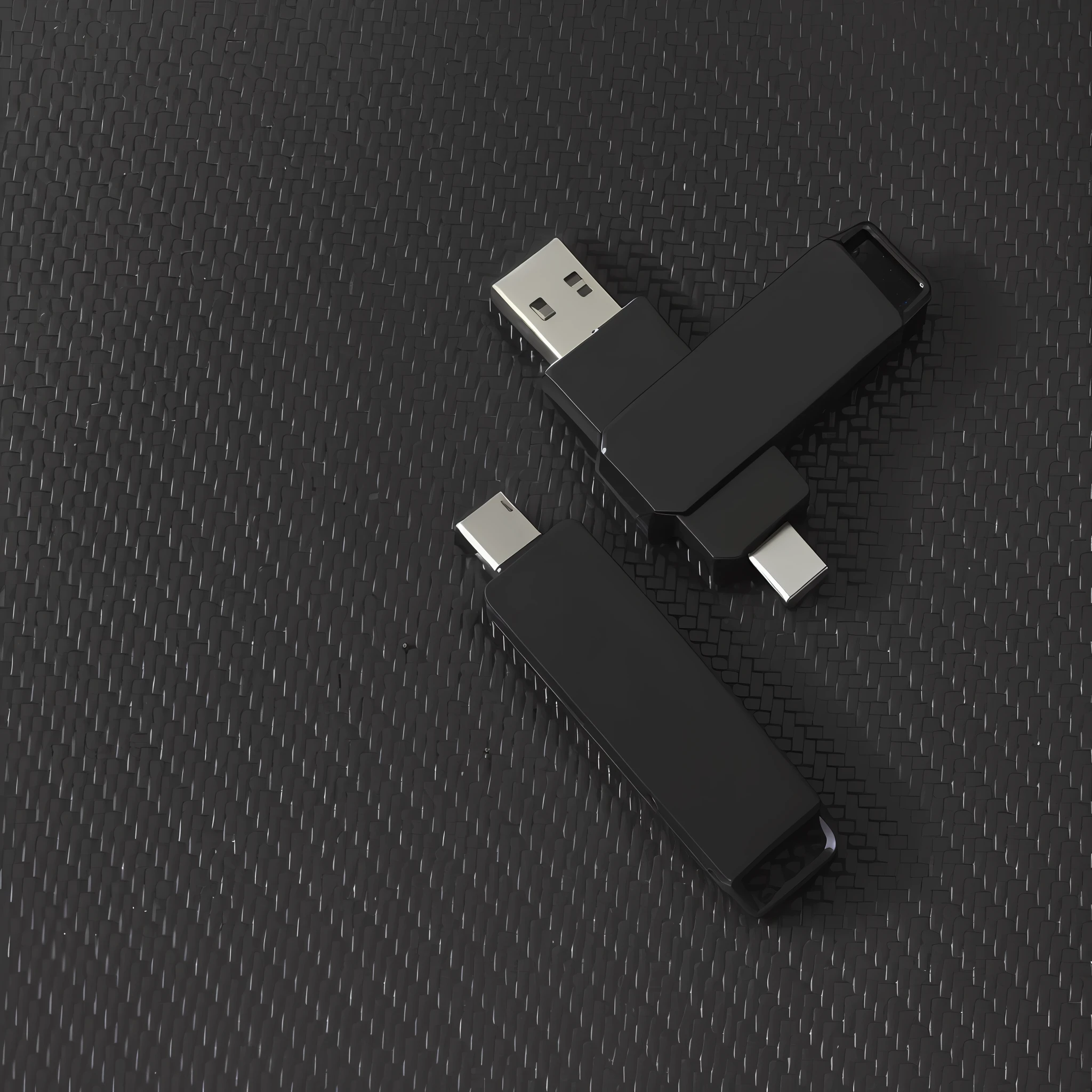 There are two black USB drives on the table, detailed product image, On a black background, on a dark background, on black background, high angle close up shot, The background is black, miniature product photo, product introduction photos, On a gray background, 35 mm product photo”, high resolution product photo, on a flat color black background