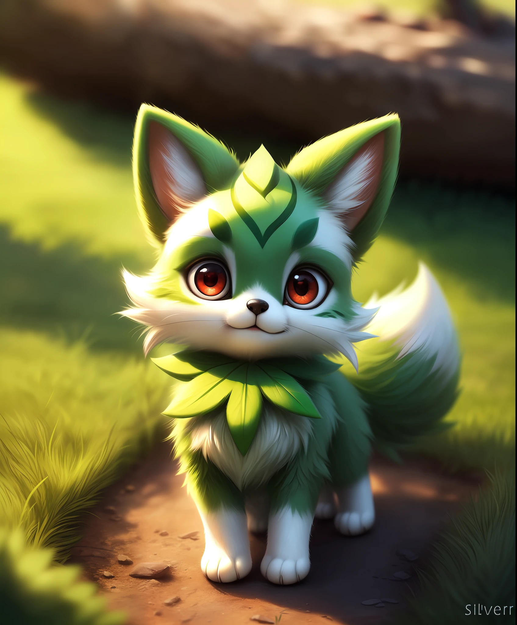 uploaded on e621, ((by Silverfox5213)),
solo (quadruped feral:1.4), ((Sprigatito with green body and red eyes, check tuft)),
(detailed Sprigatito), ((detailed fluffy fur)), (full-length portrait, looking at viewer), (grass),
BREAK,
(detailed background, depth of field, half body shadow, sunlight, ambient light on the body),
(masterpiece, best quality, ultra realistic, 4k, 2k, (intricate:0.9), (high detail:1.4), film photography, (soft focus:1.2),
RAW photo, photorealistic, analog style, subsurface scattering, photorealism, absurd res)