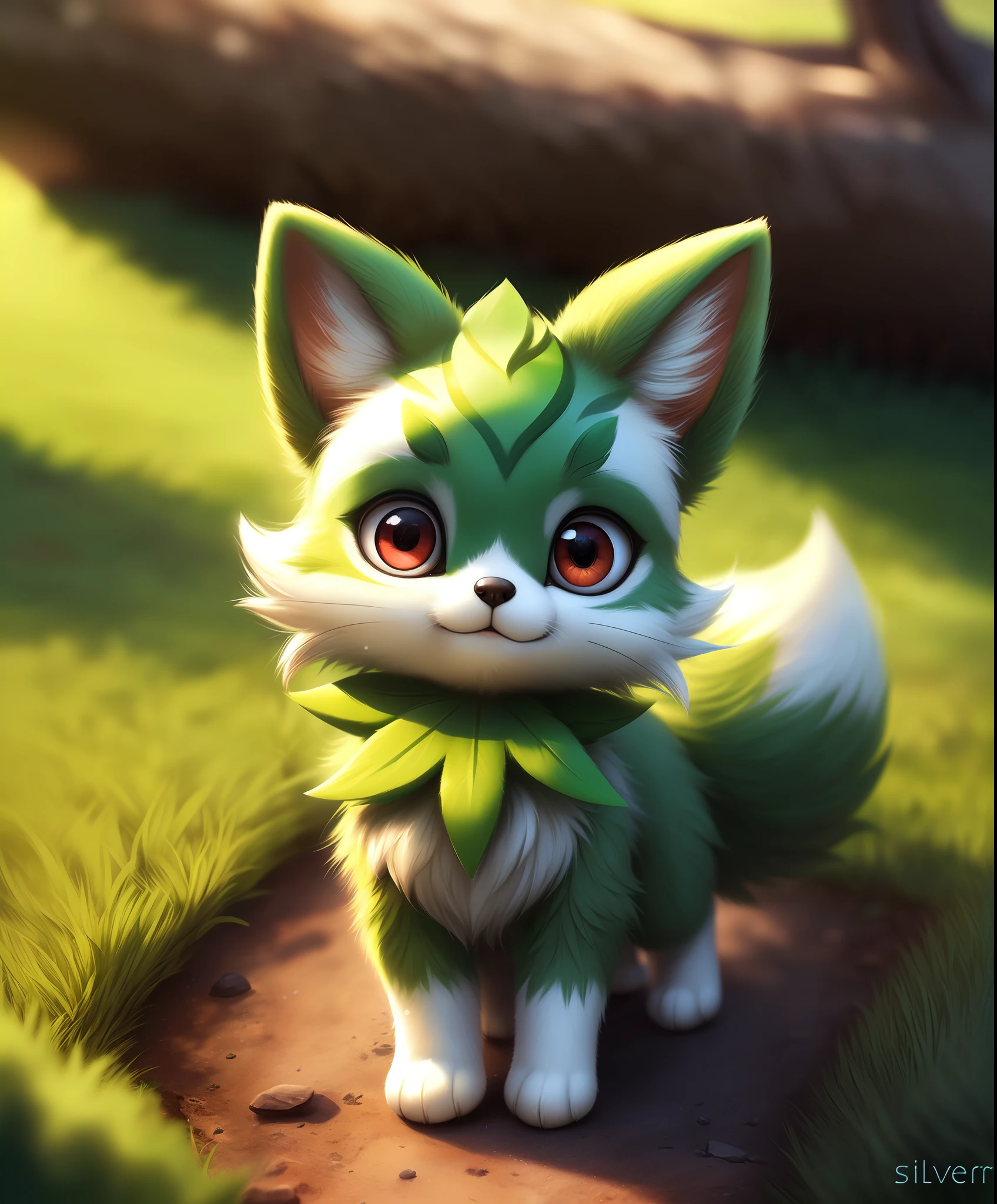 uploaded on e621,  ((by Silverfox5213)),
solo (quadruped feral:1.4), ((Sprigatito with green body and red eyes, check tuft)),
(detailed Sprigatito),  ((detailed fluffy fur)), (full-length portrait, looking at viewer), (grass),
BREAK,
(detailed background, depth of field, half body shadow, sunlight, ambient light on the body),
(masterpiece, best quality, ultra realistic, 4k, 2k, (intricate:0.9), (high detail:1.4), film photography, (soft focus:1.2),
RAW photo, photorealistic, analog style, subsurface scattering, photorealism, absurd res)