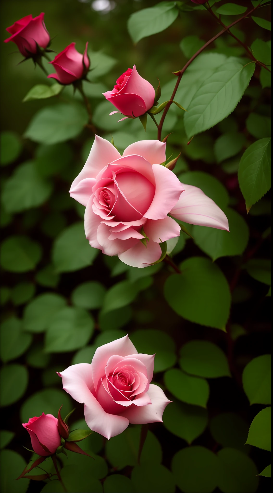 There is a pink rose growing in the bushes, shot with a canon 35mm lens, photo of a rose, taken with a pentax k1000, taken with a pentax1000, Two 5 mm ports, taken with kodak portra, rose twining, Pink rose, 35mm shot