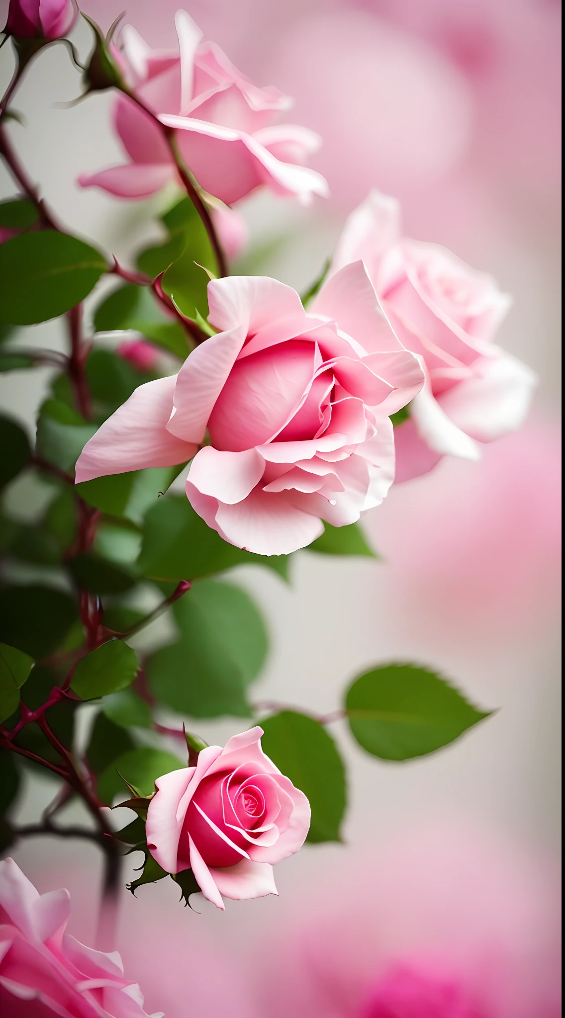 A pink rose grows on the tree, shot with a canon 35mm lens, photo of a rose, taken with a pentax k1000, taken with a pentax1000, rose twining, Pink rose, melanchonic rose soft light, shot in canon 50mm f/1.2