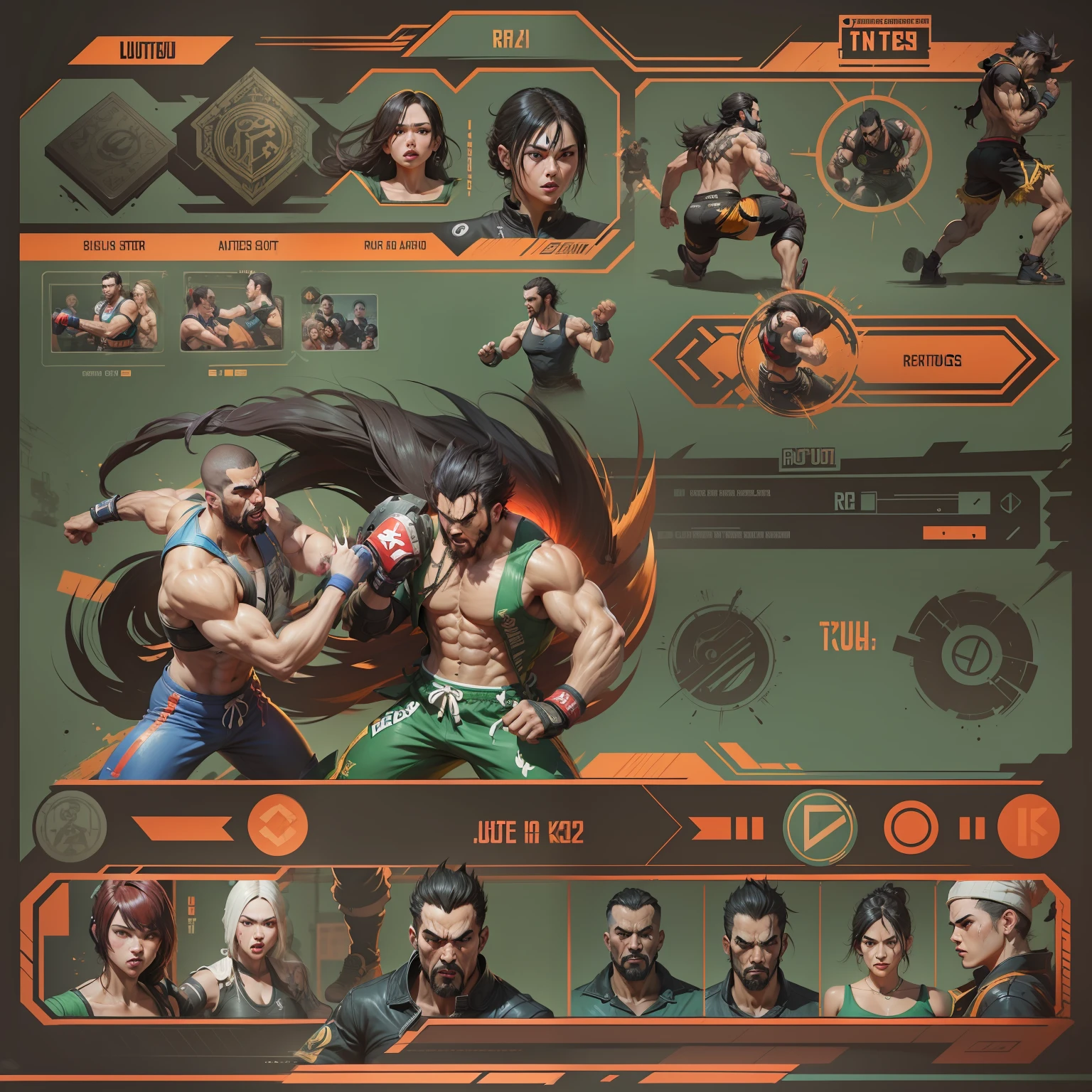 jogo de luta, Estilo, Layout, HUD, UI, Lutador de rua, Rei dos Lutadores, Tekken, Fighting game user interface, barras de vida, Icons.