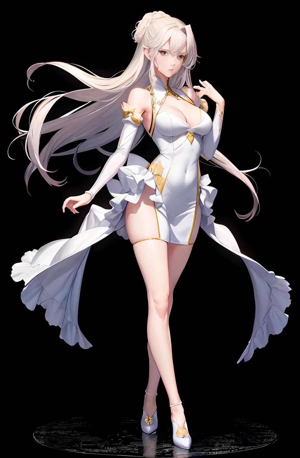 Master anime works,An impeccable masterpiece,8K picture quality: A full-fledged noblewoman was tied to a column,The legs are separated,solid color backdrop,Wear cool and sexy clothes,Female boss,Flowing silver hair,Full-body standing,Slender legs,Straight breasts,Detailed facial details,Naturally beautiful standing,Vivid and authentic body details