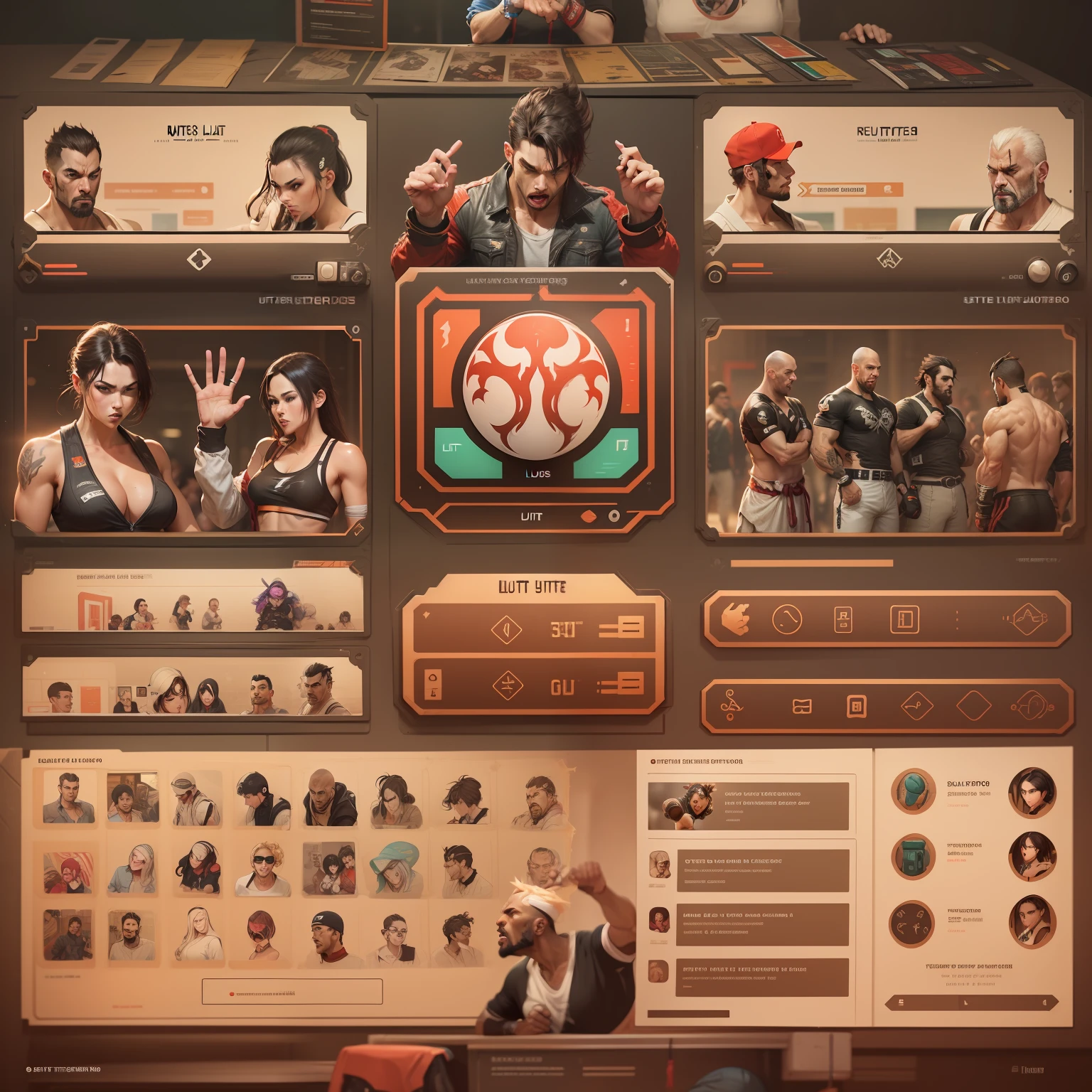 jogo de luta, Estilo, Layout, HUD, UI, Lutador de rua, Rei dos Lutadores, Tekken, Fighting game user interface, barras de vida, Icons.