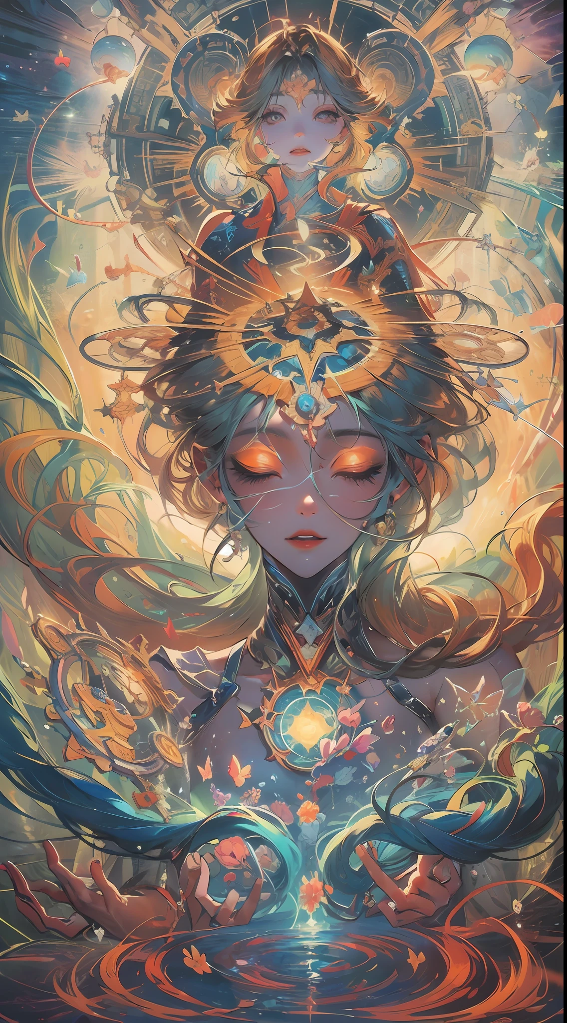 Diving Into The Ether Flowing with The Eternal Soul Through Vibration of love, everything is connected, Flowing energy, Spiritual, Divine, Dreamlike, cosmic, concept-art, mind blowing, Feminine beauty, God, pineal gland, DreamlikeArt