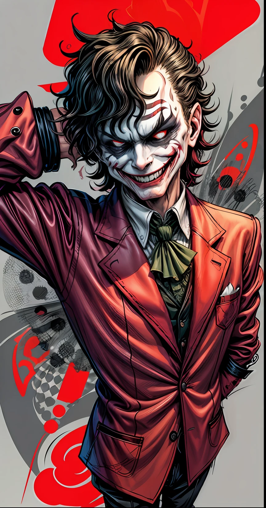 joker in the style of 0mib, illustrator, masterpiece, high quality, 8k, high resolution, high detailed, smile