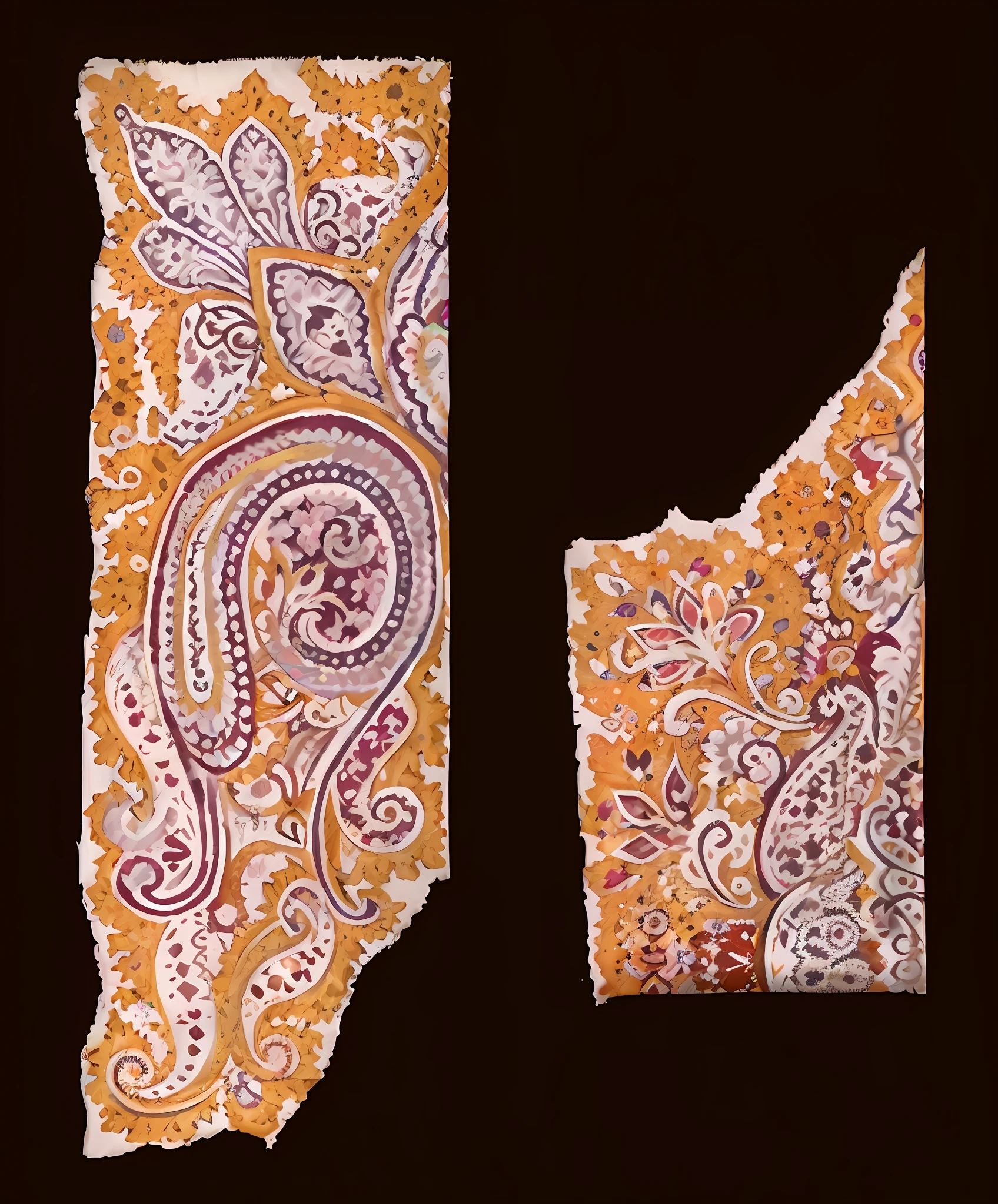Digital rendering of Kamal uddin Bezade, reddit, qajar art, fractal paisley inlay, paisley, Intricate paisley filigree, batik, victorian textiles, persian design, in 19th century, textile print,Detail portrayal,hyper HD,8k