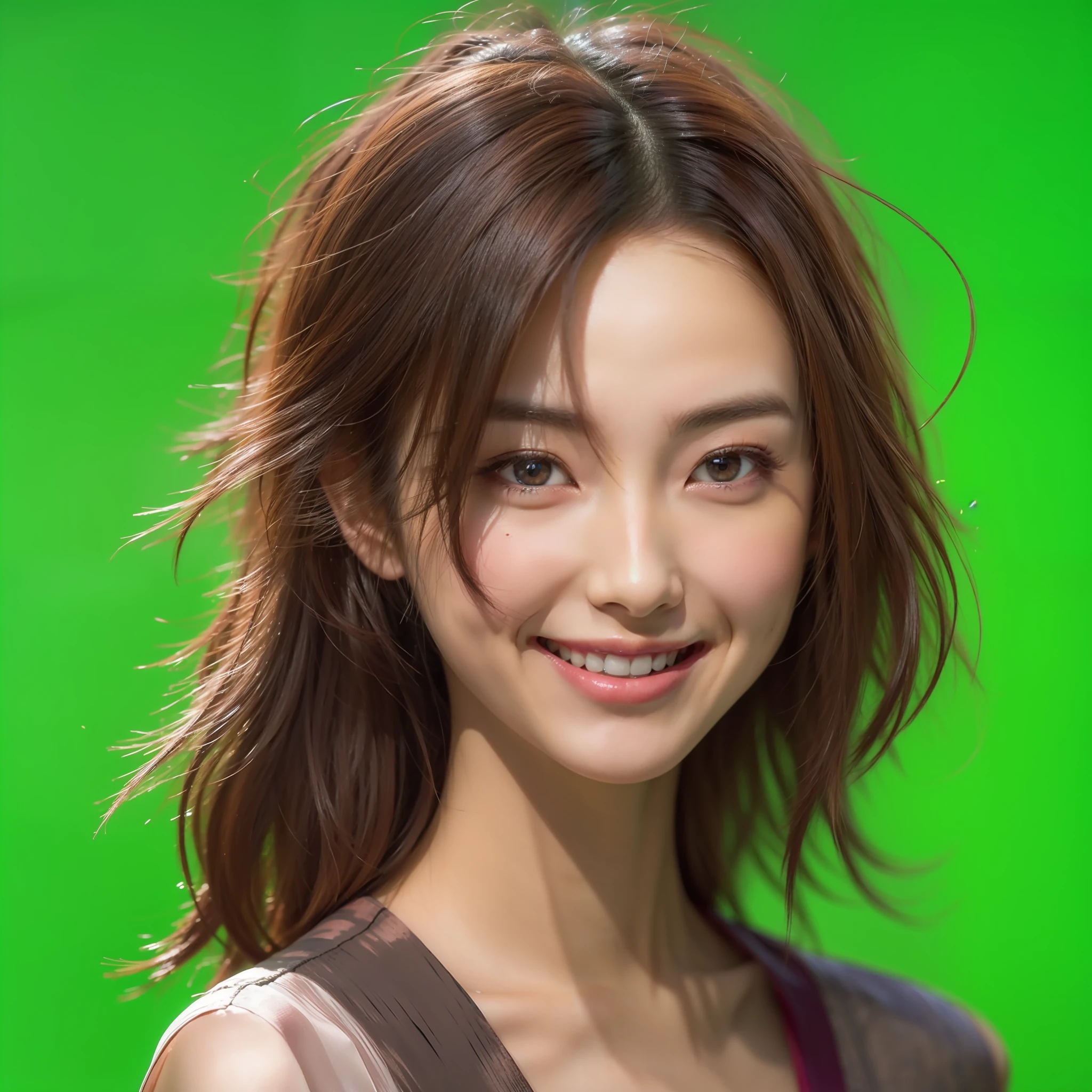 Evil smile, Twenty-year-old girl, komono, Full figure, The background is blurred out, Amazing, Perfect face, Realistic skin details, Attractive eyes, best qualityer