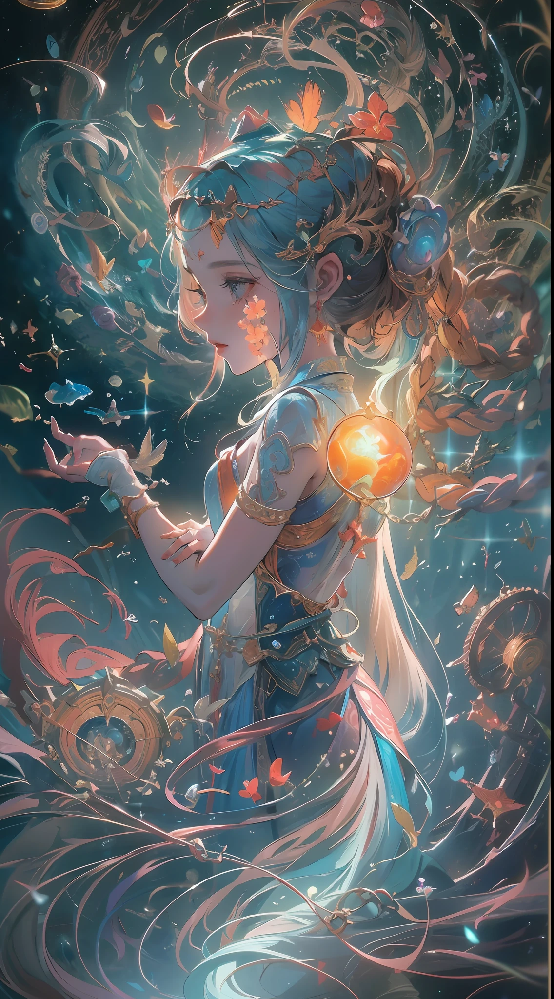 Diving Into The Ether Flowing with The Eternal Soul Through Vibration of love, everything is connected, Flowing energy, Spiritual, Divine, Dreamlike, cosmic, concept-art, mind blowing, Feminine beauty, God, pineal gland, DreamlikeArt