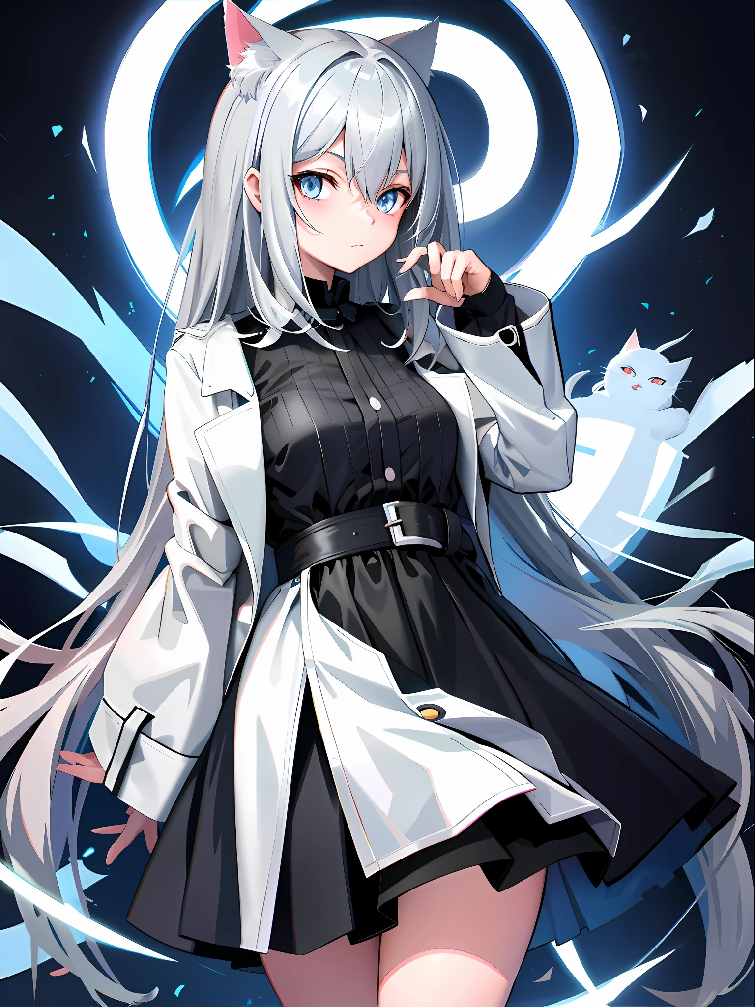 Anime girl with long hair and white ears in a black dress, Best anime 4k konachan wallpaper, girls frontline style, White Cat Girl, style of anime4 K, Kantai collection style, from girls frontline, anime moe art style, From Arknights, girls frontline universe, Anime girl wearing black dress, Girl with white hair, white-haired god