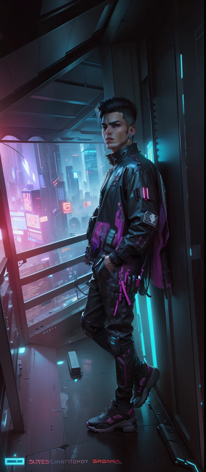 Change background cyberpunk handsome boy, realistic face, 8
