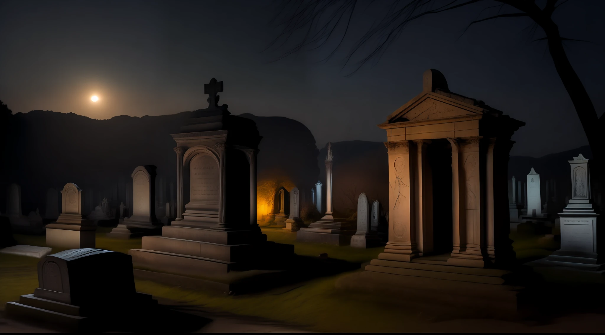 uma noite sombria e tempestuosa, an abandoned cemetery, many tombs, assombrado.