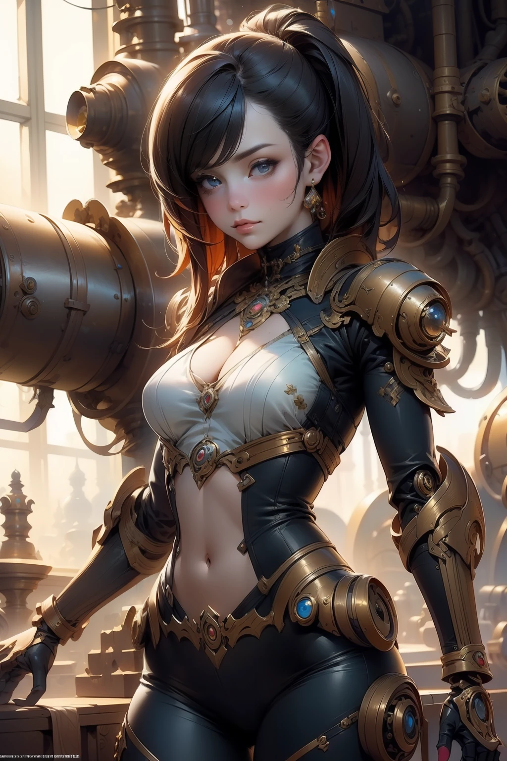 (masterpiece,top quality,best quality,official art,beautiful and aesthetic:1.2), 1girl,mechanical arms, steampunk,