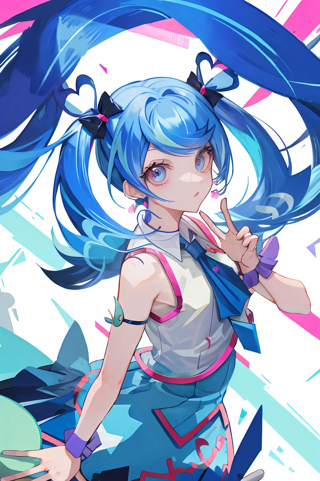 blue hair, twin tails, ba1, hair ornament, better hands