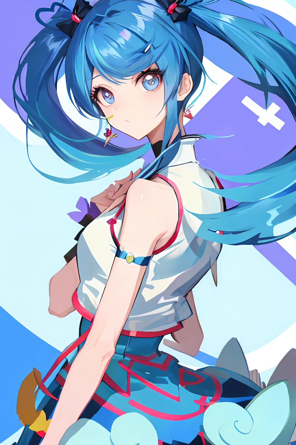 blue hair, twin tails, ba1, hair ornament, better hands