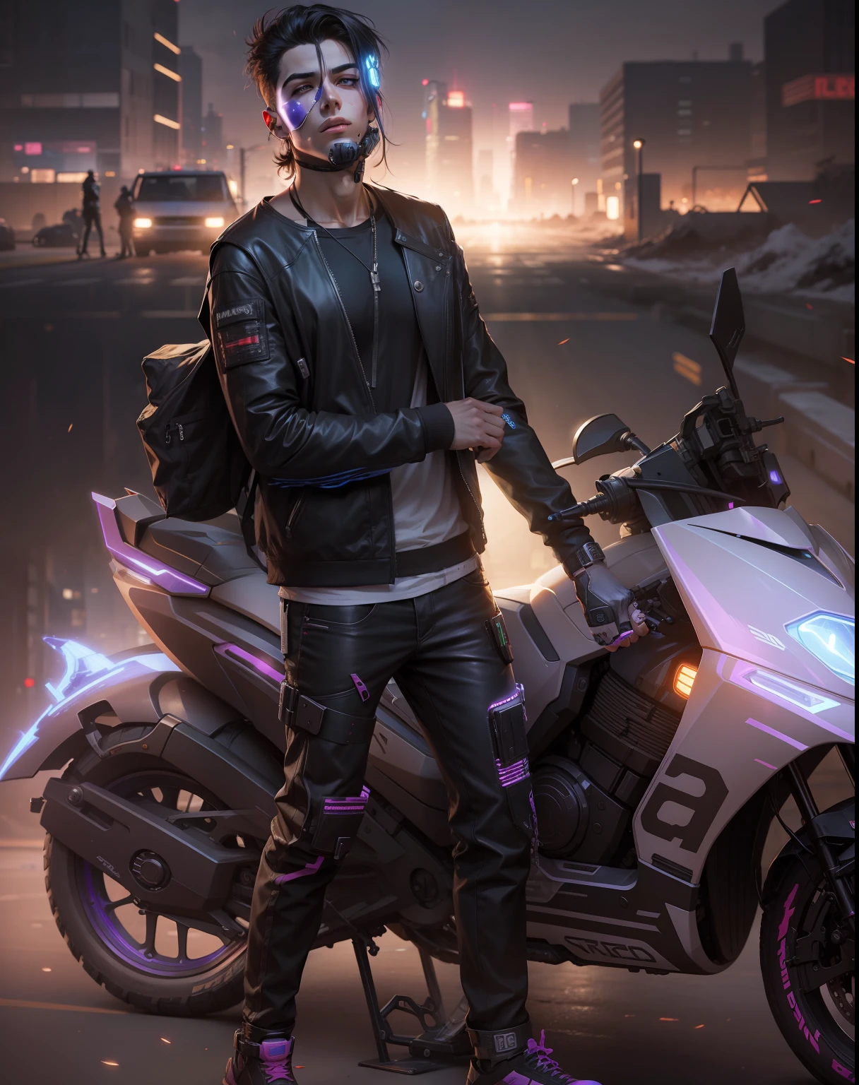 Change background cyberpunk handsome boy, realistic face, 8