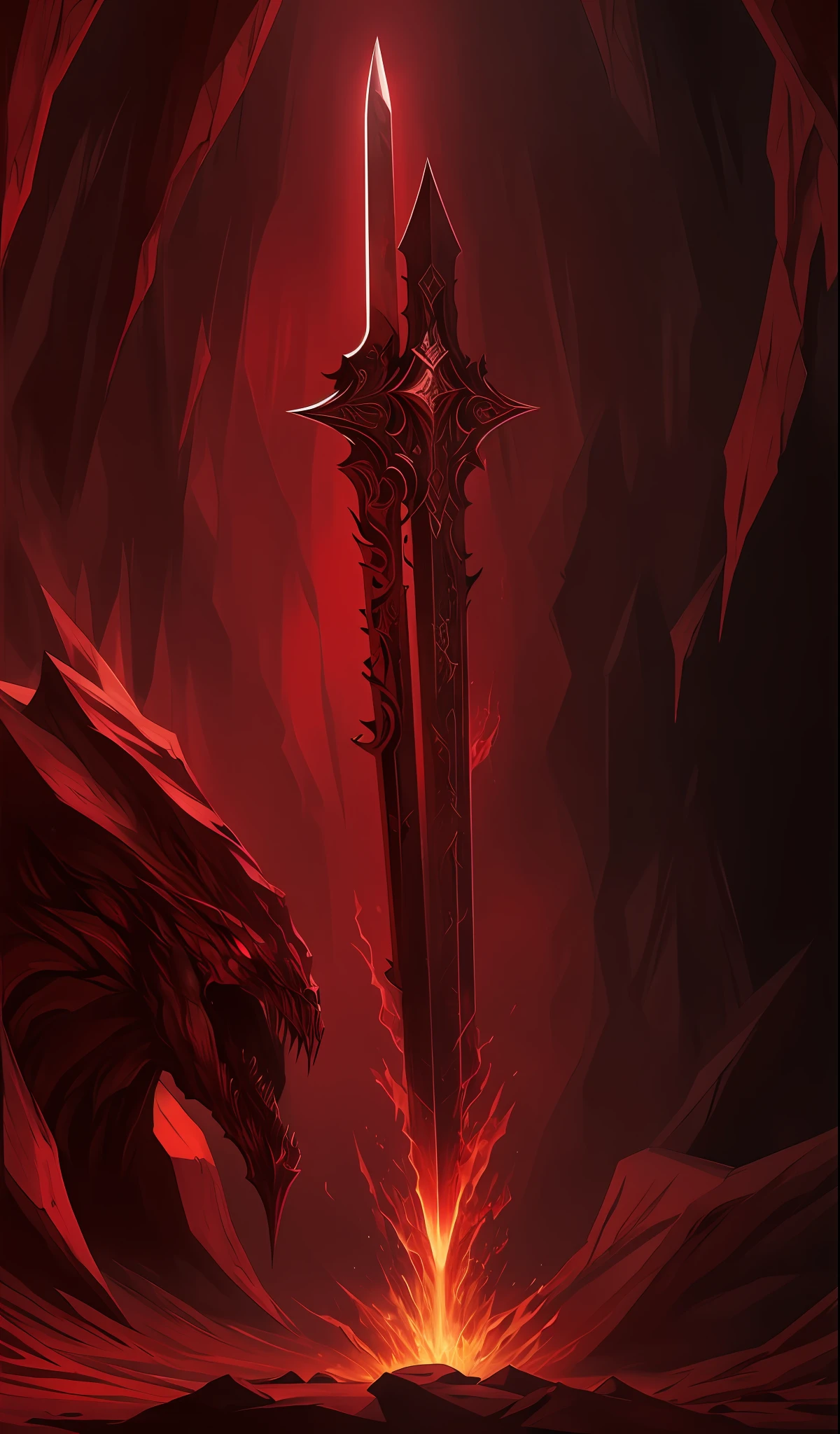 Demonic sword in a cave with red light, arte conceitual digital diablo, arte conceitual diablo, armadura vermelha de sangue, 8k hd wallpaperjpeg artefato, 8 K HD WallpaperArtefato jpeg, dramatic concept art, Bloody + arte conceitual, artista desconhecido, Arte conceitual premiada, emitindo aura vermelha maligna, artes conceituais, armadura vermelha, arte conceitual, arte conceitual