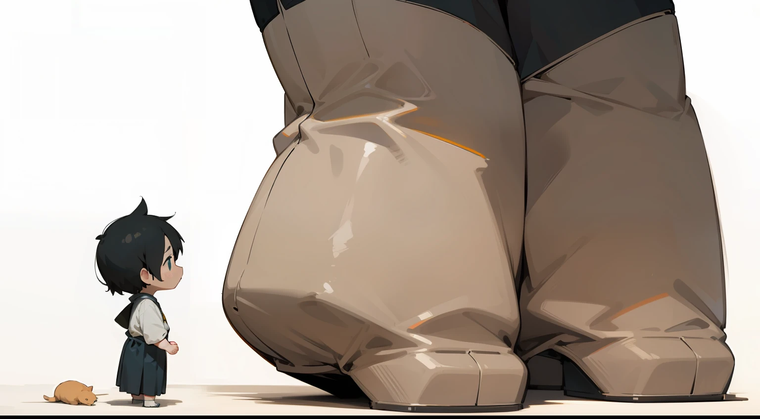 Cute child、small ???、Facing left、Standing、It contains the entire body、charicature、