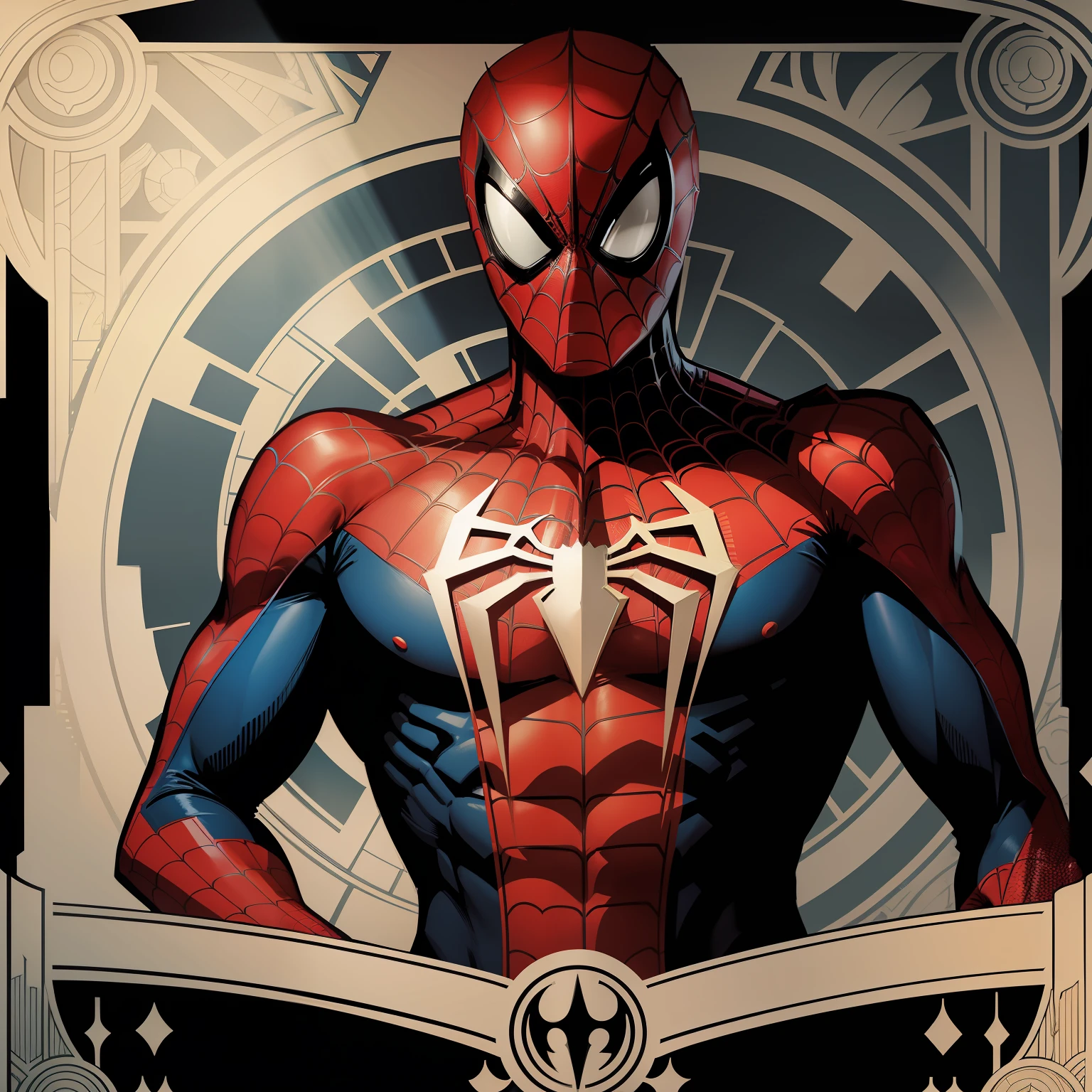 "Art Deco-inspired Spiderman line art tarot card"