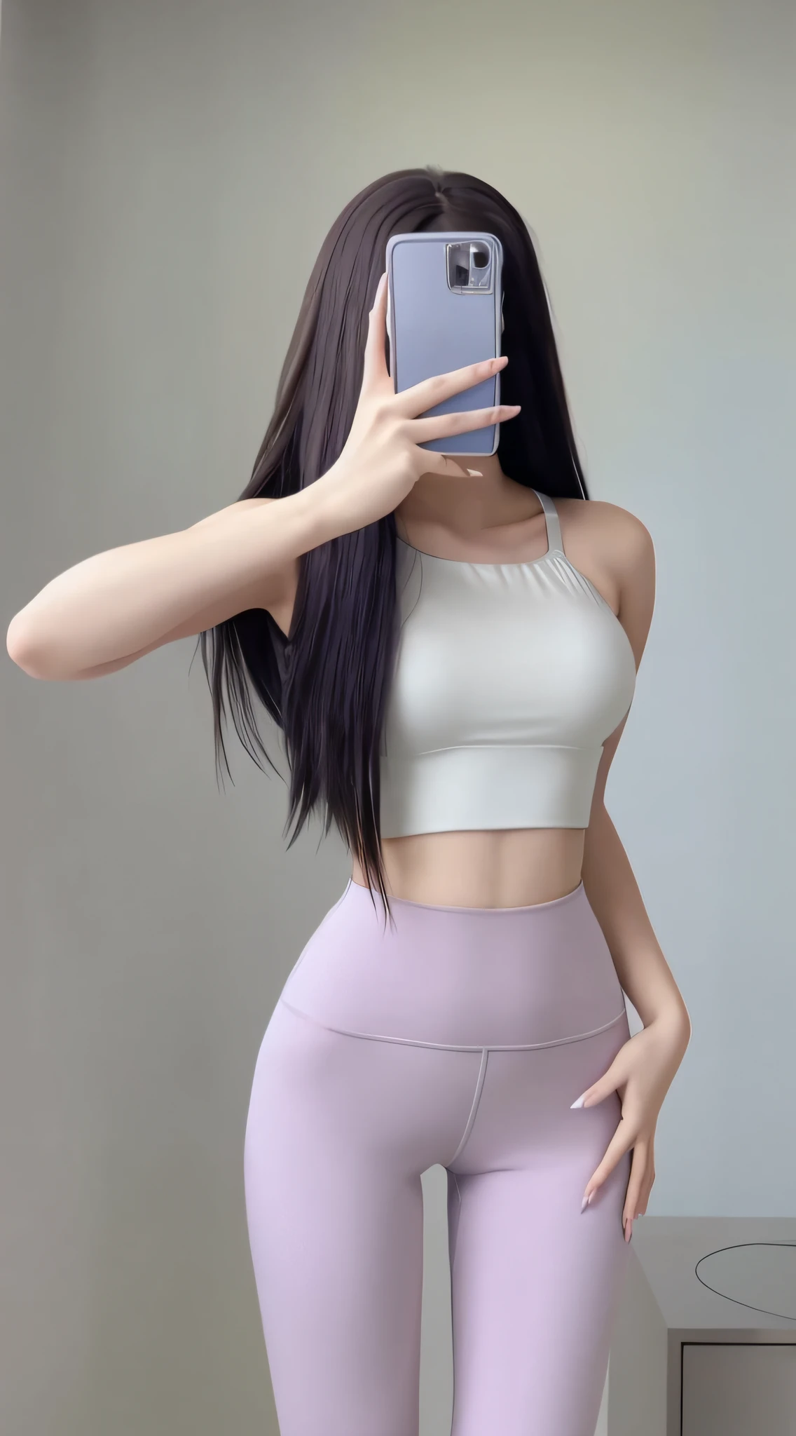 a close up of a woman taking a selfie in a mirror, wearing sexy cropped top, wearing tight simple clothes, smooth white tight clothes suit, thicc, 2 4 year old female model, tight costume, wearing a crop top, Slender waist, wearing a cute top, photo of slim girl model, gorgeous chinese models, With long hair, Crop top