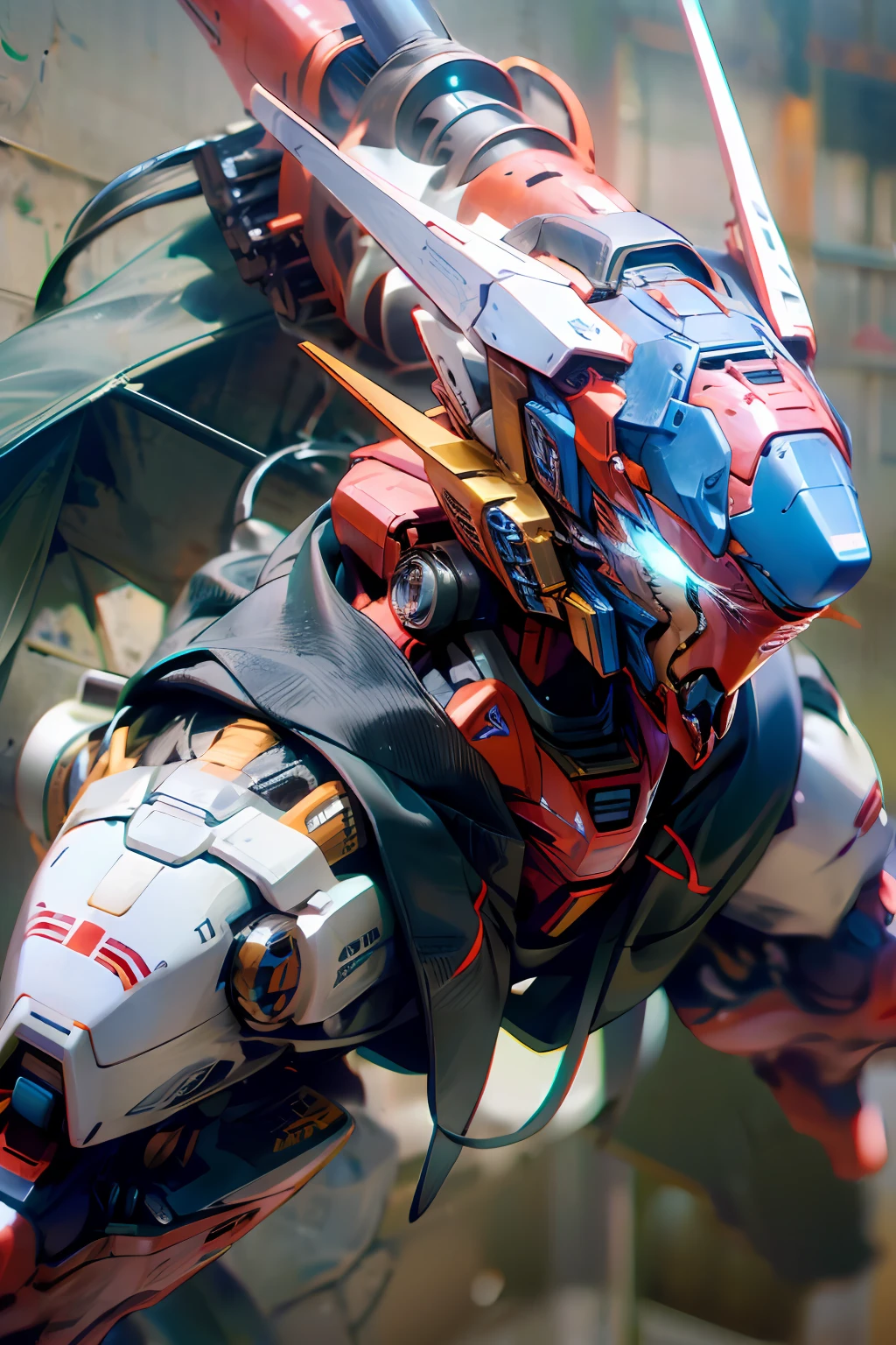 Boy mech,full bodyesbian,Full body mecha,Dragon head mech,Lifelike,wallpaper hd,8K,Blue eyes,A detailed,in mecha style,Gundam Warrior,Japanese anime,battleground background,Libido boy