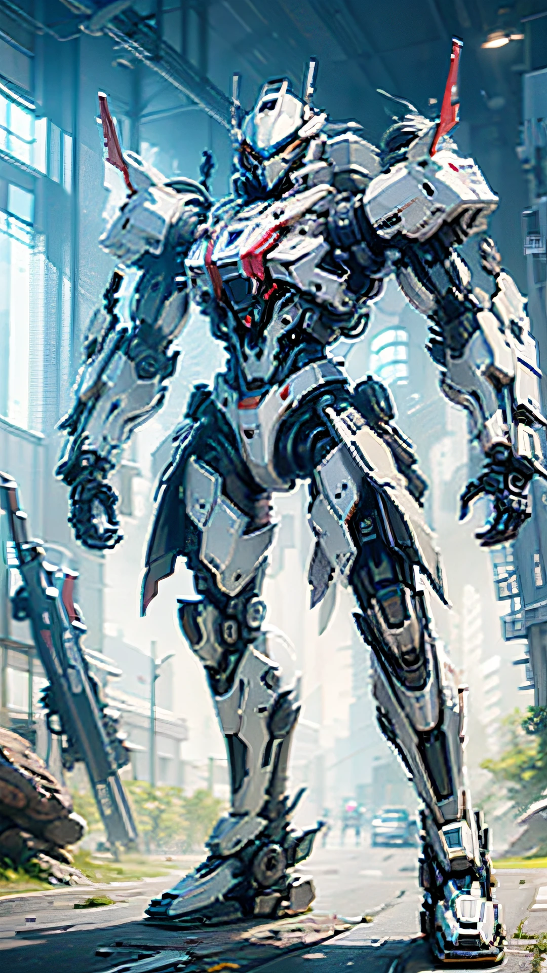 tmasterpiece,top-quality,best qualityer,offcial art:1.2)),Red-white-black color scheme,Tsurujo Warframe((Game concept design,Tank form:1.5)) The is very detailed,highest details,A high resolution,((ultra - detailed)),A fighter mech that will deform,Two-shoulder turbofan propeller,Red-glowing eyes,Threaded barrel,Military giant mech,missile,Rochas,future-tech,hentail realism,cyber punk perssonage,the rule of thirds,cinmatic lighting,Saturation contrast,(simplebackground,solid color backdrop:1.3)