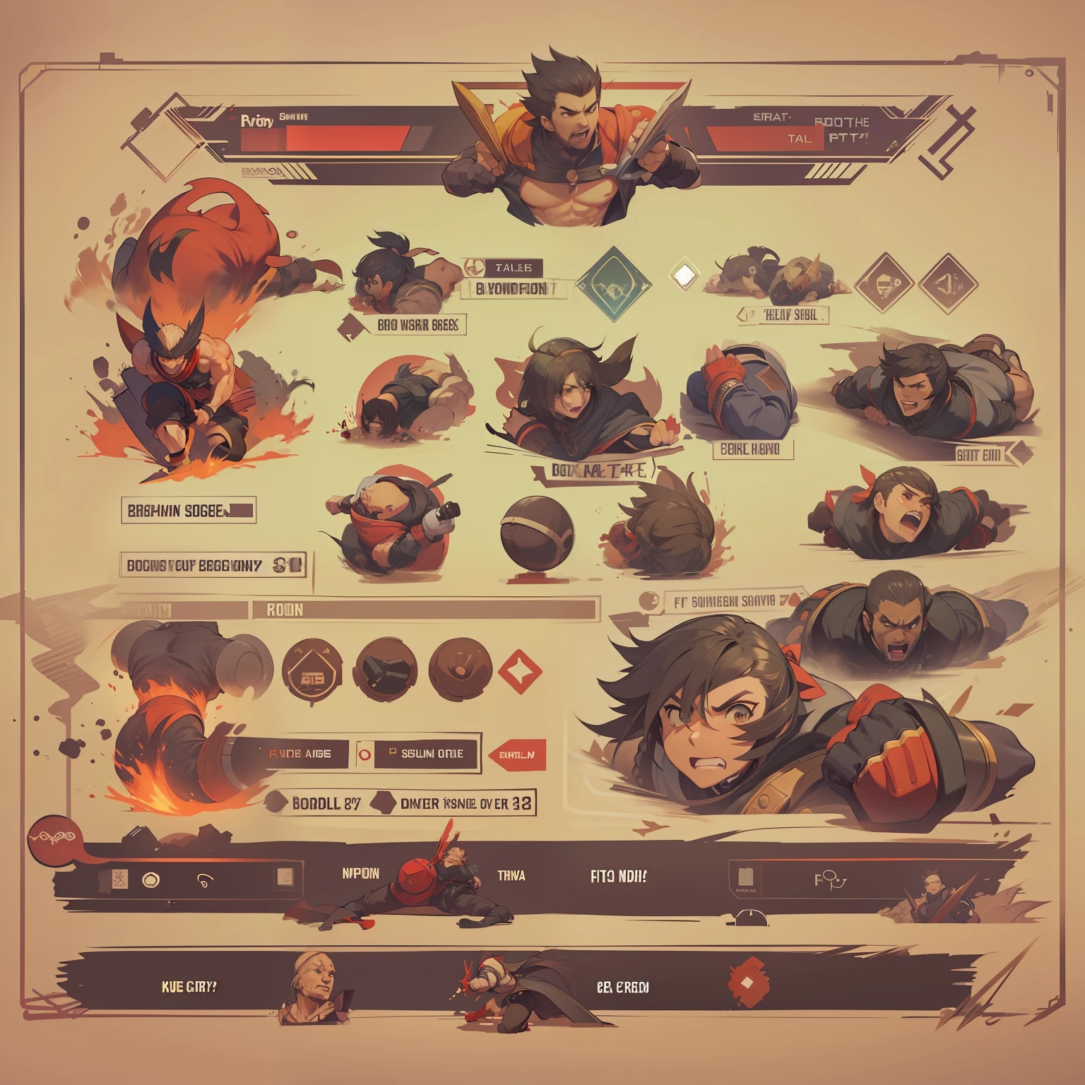 main menu, fighting game, style, layout, title, options, hud, ui.