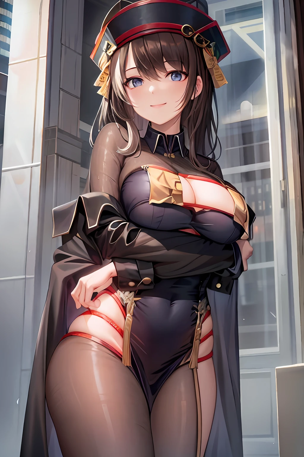 8K, best quality, masterpiece: 1.2) , super details, 1 girl, cute, independent, beautiful details sky, details cafe, night, sit down, date, (nose red) , sweet smile, (Smile: 1.15) , (shut up) small breasts, small beautiful details eyes, Turkish, (collar shirt: 1.1) , black and white business attire, night, wet, business dress, rain, long hair, brunette, flowing hair, NovaFrog style, cat,