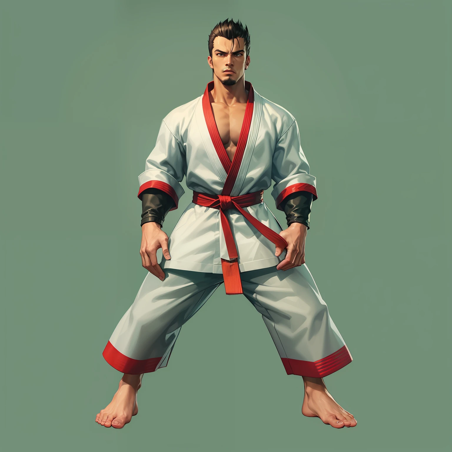 1 Personagem para jogo de luta estilo Street Fighter, King of Fighters, Tekken, Virtua Fighter. 1Lutador homem, 1 personagem, Cicatrizes, pose de luta, jiu jitsu, homem jiu jitsu, roupa kimono jiu-jitsu, roupa moderna, cyberpunk, homem brasileiro, moreno.