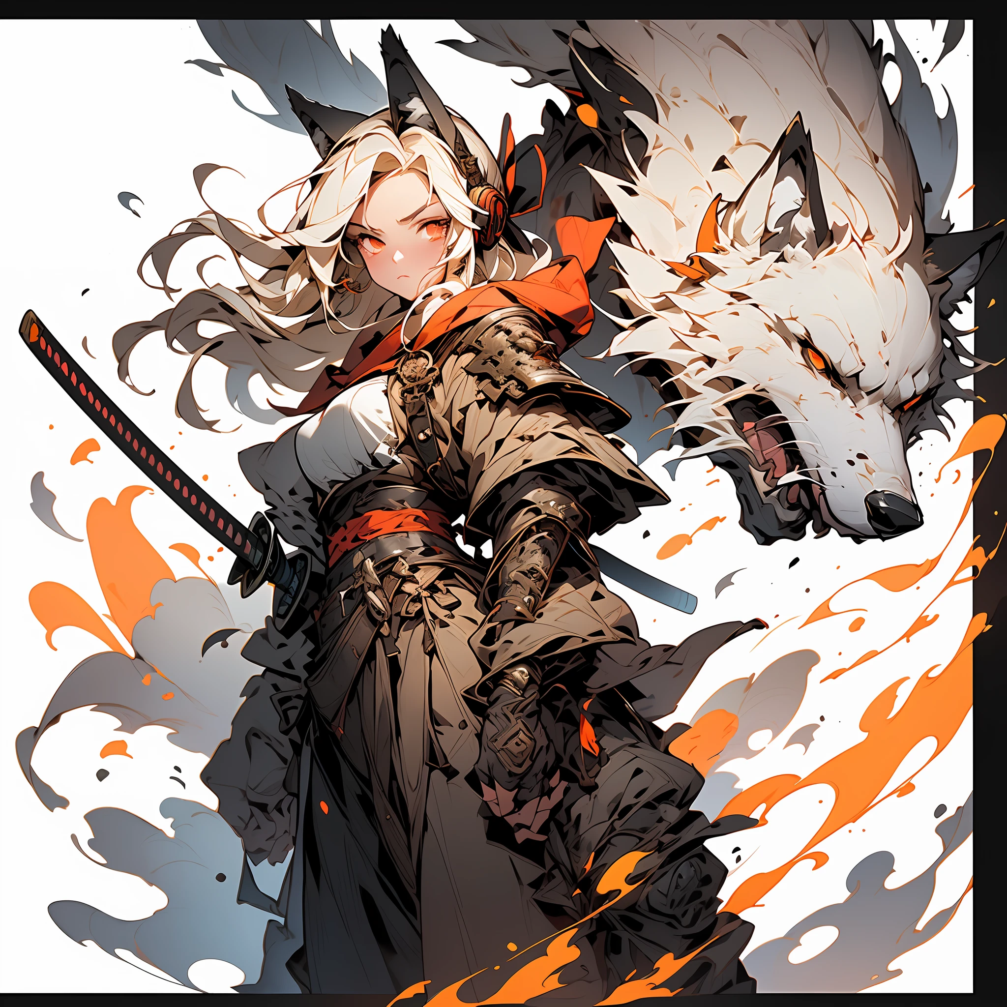 Create an AI illustration of a young . She resembles a samurai, holding a s                                                                           
                                                                                                                                                                                                                    g her unique style.(long hair), (white hair), Expressionless, clear eyes,( wolf_ears), (blonde eyes), Please generate the illustration in the highest quality possible.