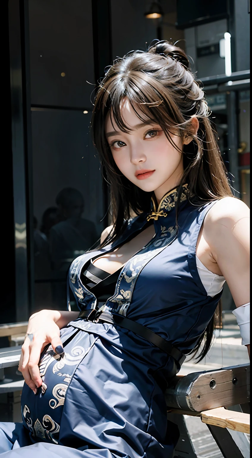 tmasterpiece， （（1 pretty girl））， Best quality at best，（Realistis： 1.4）， RAW photogr， cinmatic lighting， ssmile， a asian beauty， Super beautiful，  Beautiful skins， （illustratio）， （A high resolution）， （8K）， （The is very detailed）， （Most Best Illustration），  （详细的脸）， finely detailled， in the darkness nigth， deep shading， low tune， pureerosfaceace_V1， ssmile， long whitr hair， hair straight， 46-point diagonal bangs，（pregnant:0.5），（（full bodyesbian:1.6）），Delicate cheongsam，upper legs，