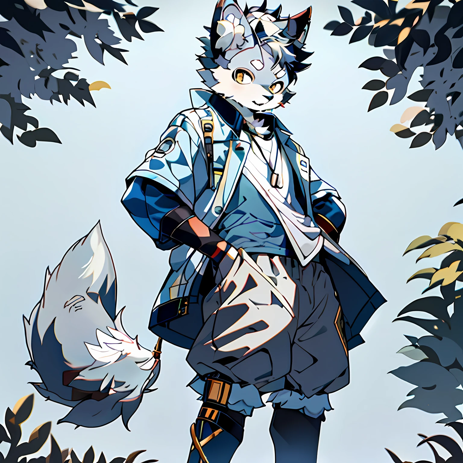 hairy pubic(infancy)Boy wolf gray blue fur white shirt gray shorts(Golden pupils)(solo person)Libido boy(standing on your feet)(High quality)(Gigantic)Single positive view