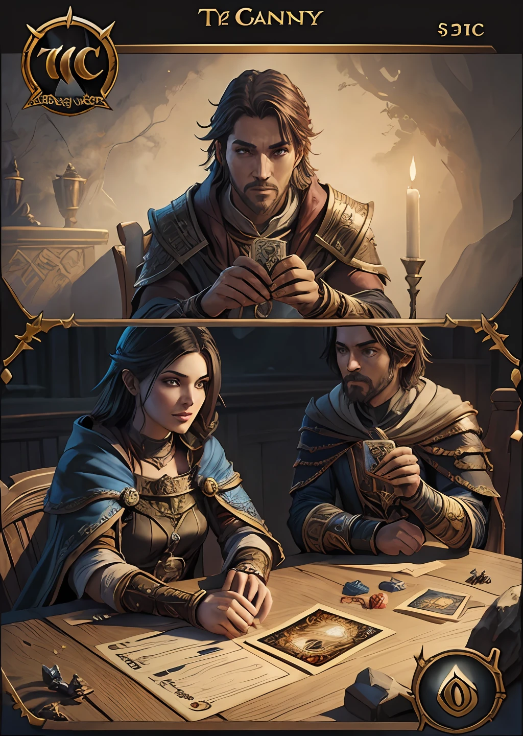 a highly detailed, Trading card game card, magic the gathering TCG, D&D, Dungeons & Dragons, Card Design, Card Layout, ornaments card, TCG ornaments, epic card layout, mitology, RPG.