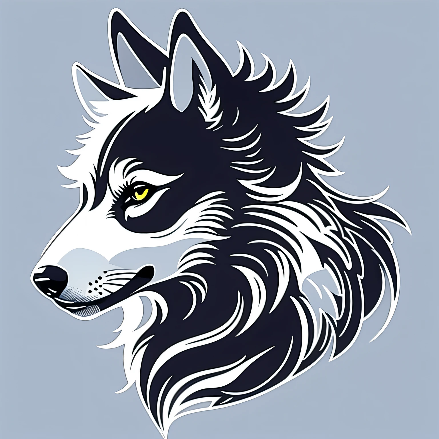 T-shirt logo, illustration of a wolf, using only black lines. Delimit the shapes and characteristics of the animal with carefully drawn lines, creating an elegant and stylized look. subtle details, finer and more precise lines. transparent background