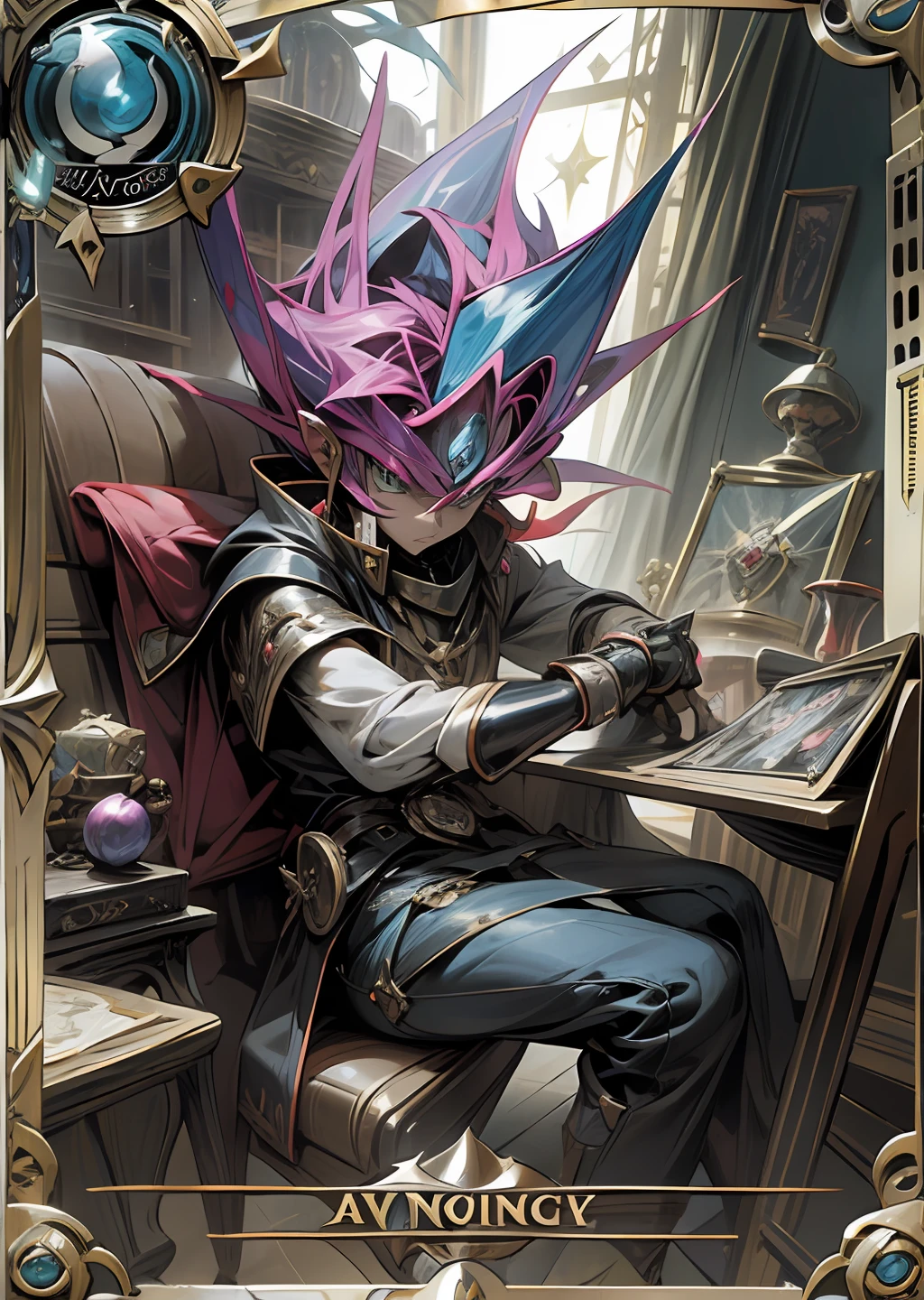 a highly detailed, Trading card game card, yugioh TCG, magic the gathering TCG, pokemon TCG, TCG, CardFight Vanguard, Card Design, Card Layout, Points, Atk, Def, Shield symbol, ornaments card, TCG ornaments, epic card layout, mitology.