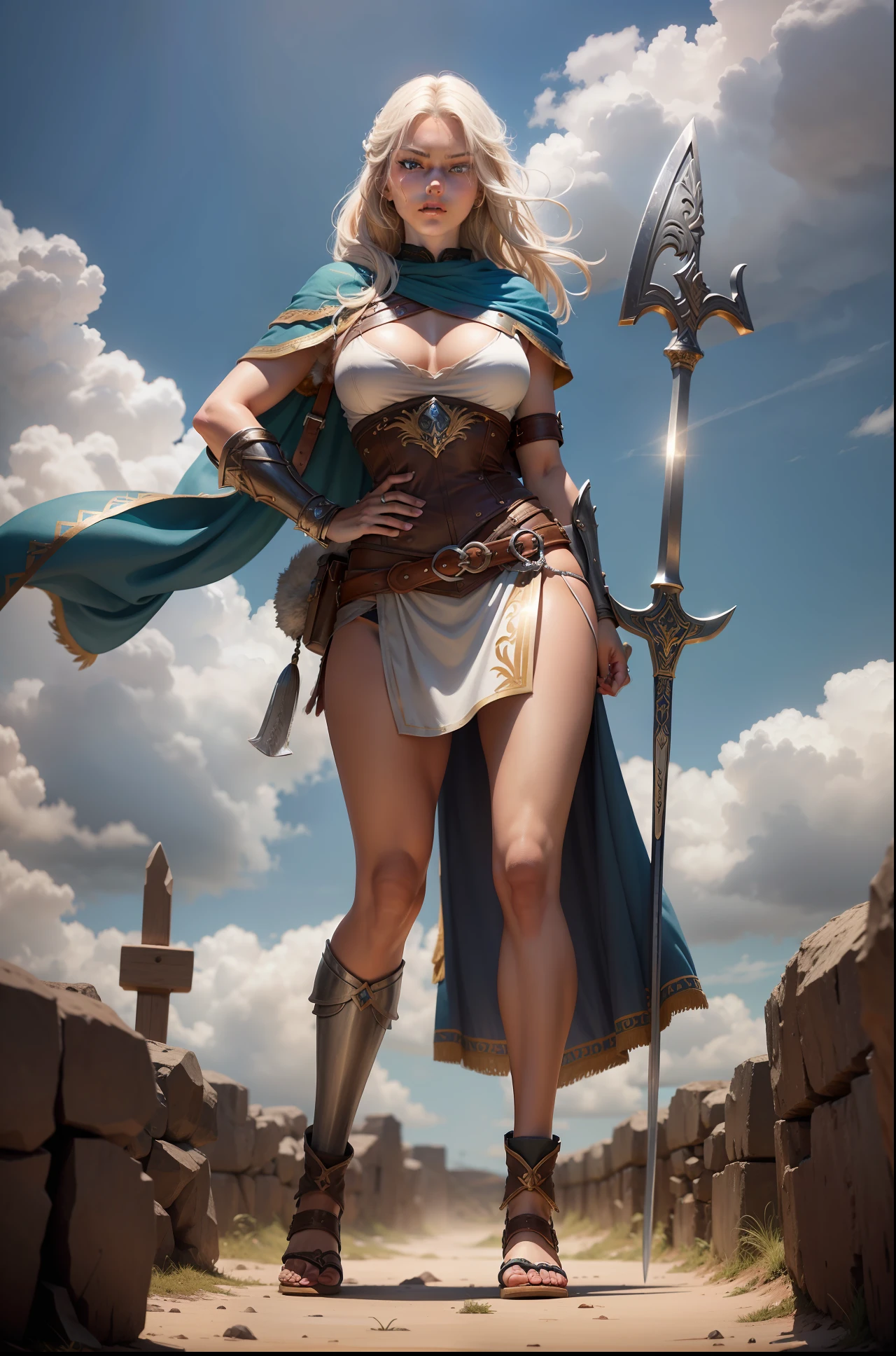 Uma mulher de 18 anos, muito bonita, atletic, in Roman breastplate holding a large axe and a sword, Guerreira jovem do norte, Saia Curta, minissaia, Nice legs, pernas nuas, protection on the shins up to the knees, Grevas Germanic girl, germanic, female;, Elisha Cuthbert como um guerreiro de RPG, valkyrie style character, Guerreira do Norte, mulher jovem, sexy, majo, olhos expressivos , female warrior, right hand on the hilt of a sword, um talabarte cruza o peito da mulher da esquerda para a direita