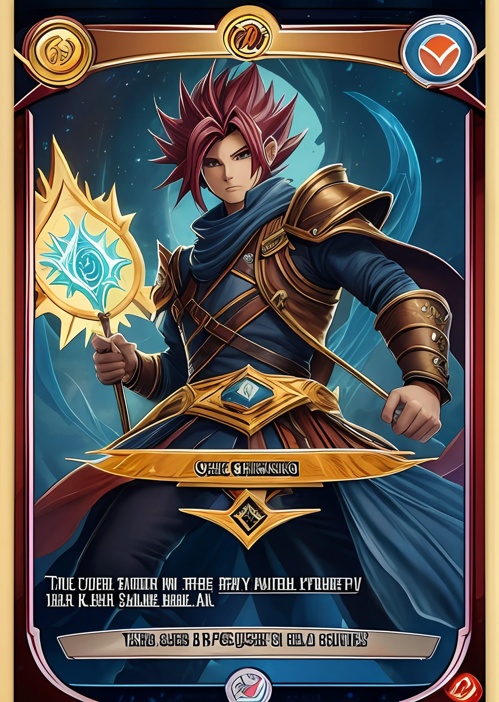a highly detailed, Trading card game card, yugioh TCG, magic the gathering TCG, pokemon TCG, TCG, Card Design, Card Layout, Points, Atk, Def, Shield symbol, ornaments card, TCG ornaments, epic card layout, mitology.