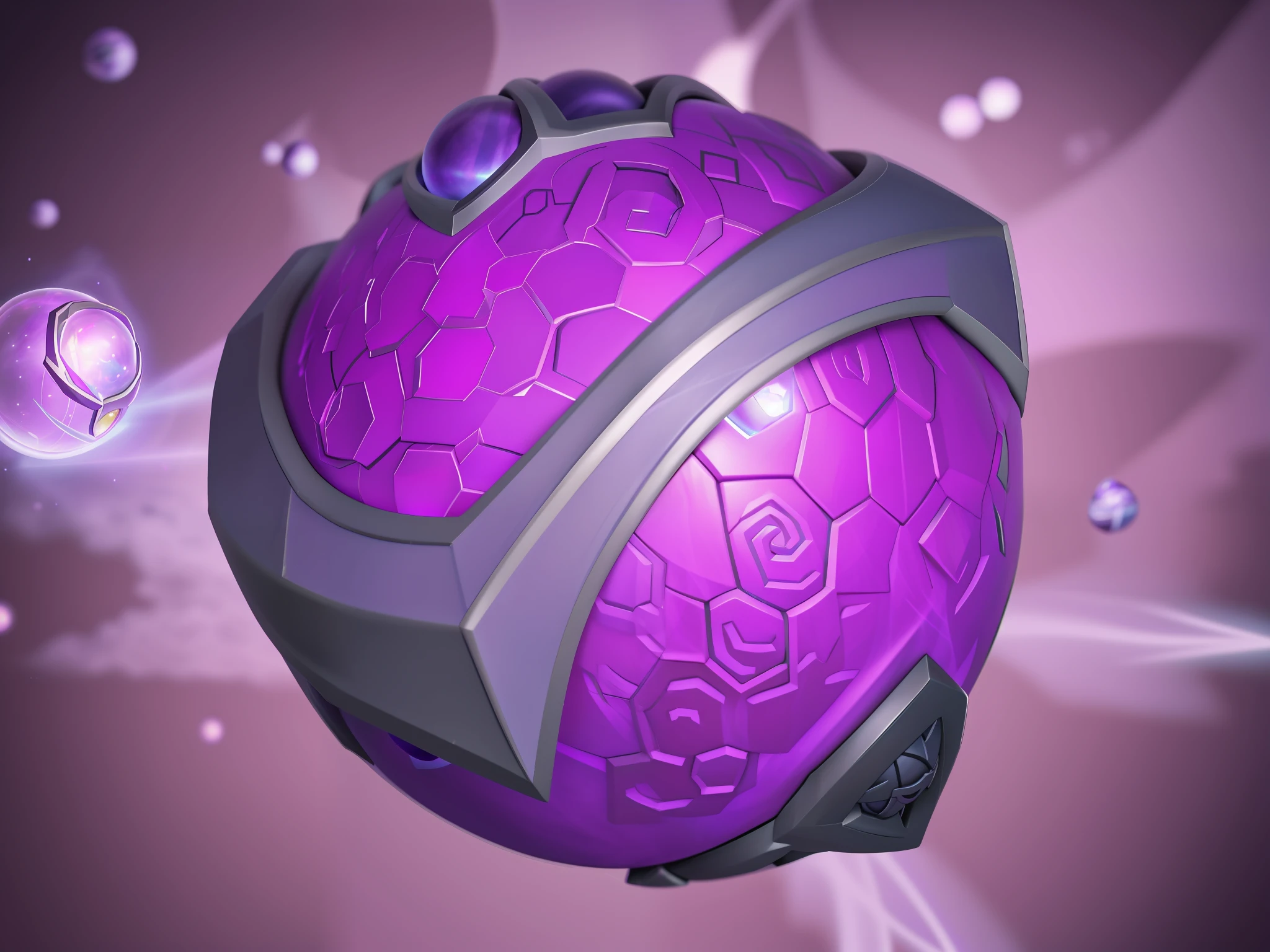 Close up of purple ball on purple background, purple glowing core in armor, league of legends inventory item, arcane style bomb, orb of agamento, ability image, magic rune, orianna, infinity glyph, leblanc, Arcane Jinx, heartstone original art style, heartstone, the orb of dreams, league of legends arcane