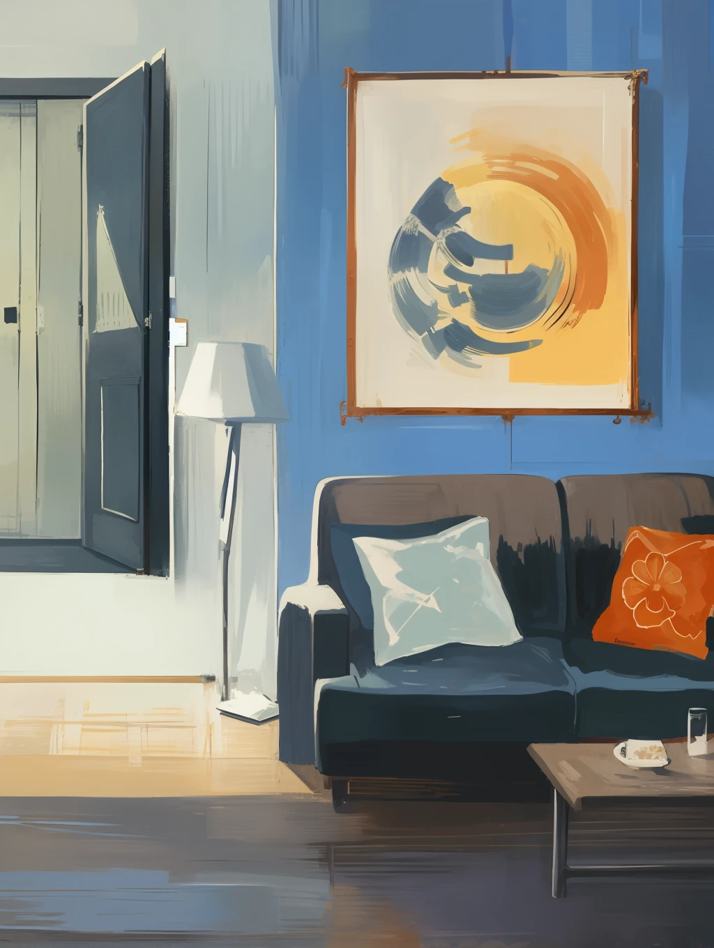 Minimalist,Artistically,Hanging pictures,color blocking,brightly,warmth,، simple