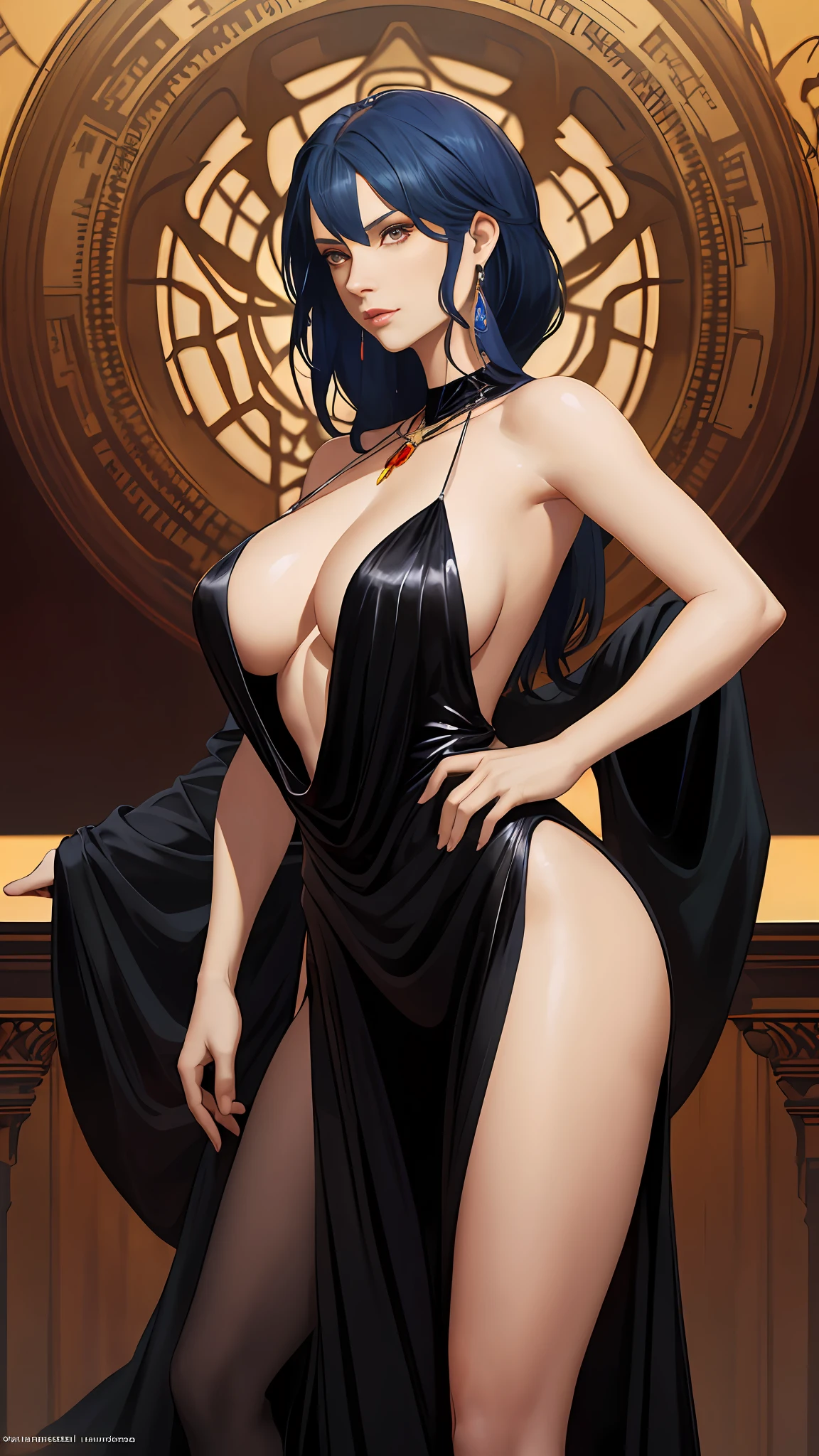 there is a woman in a black dress posing for a picture, hajime sorayama designed girl, Jeffrey Catherine Jones pose, Charlie Bowater style, style of raymond swanland, Inspired by Jeffrey Catherine Jones, style ivan talavera and artgerm, Artgerm Greg Rutkowski _ greg, charlie bowater character art, Raphael Albuquerque Comic Art